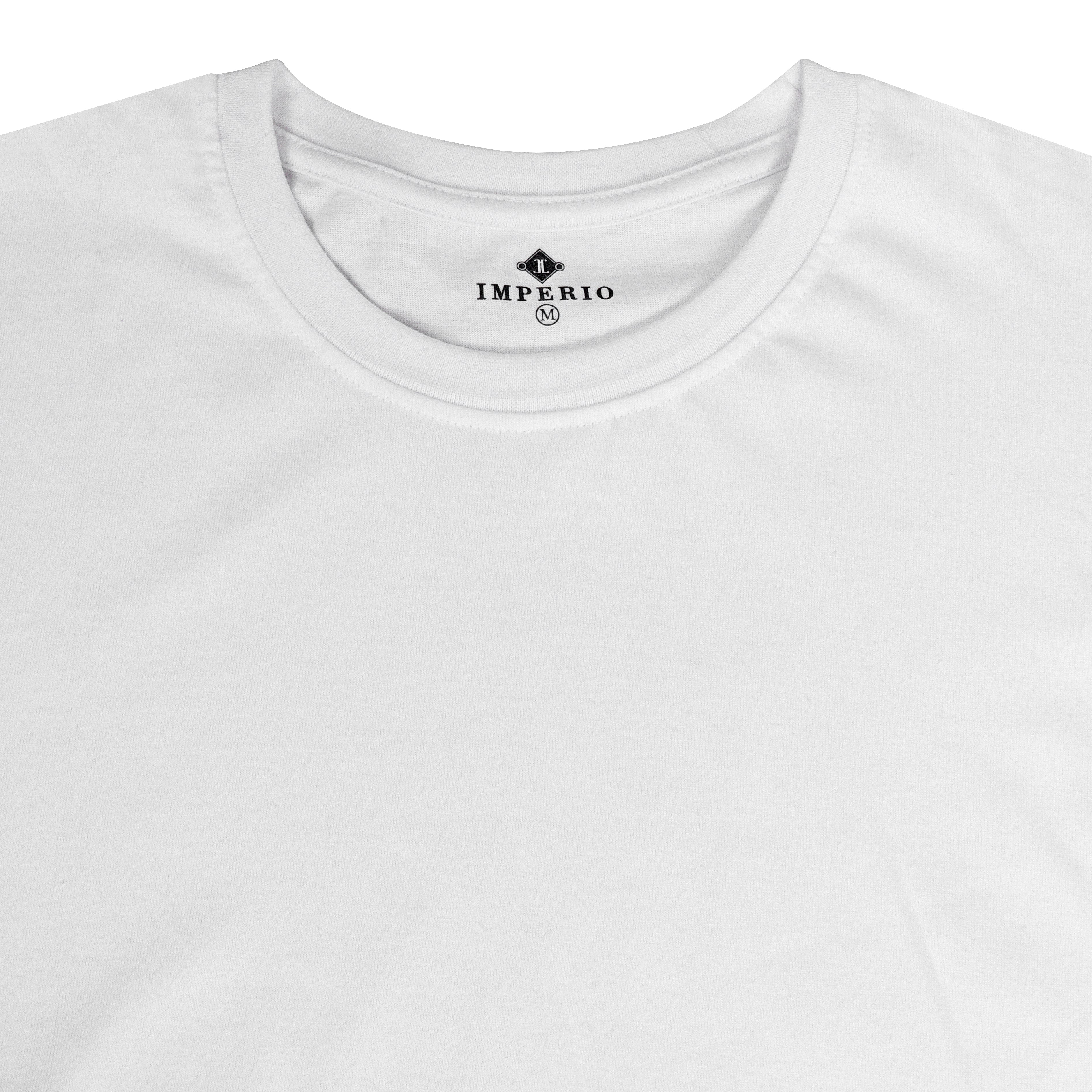 IMPERIO Men White Solid Round Neck T-Shirt | Pure Cotton, Casual Fit RN5017