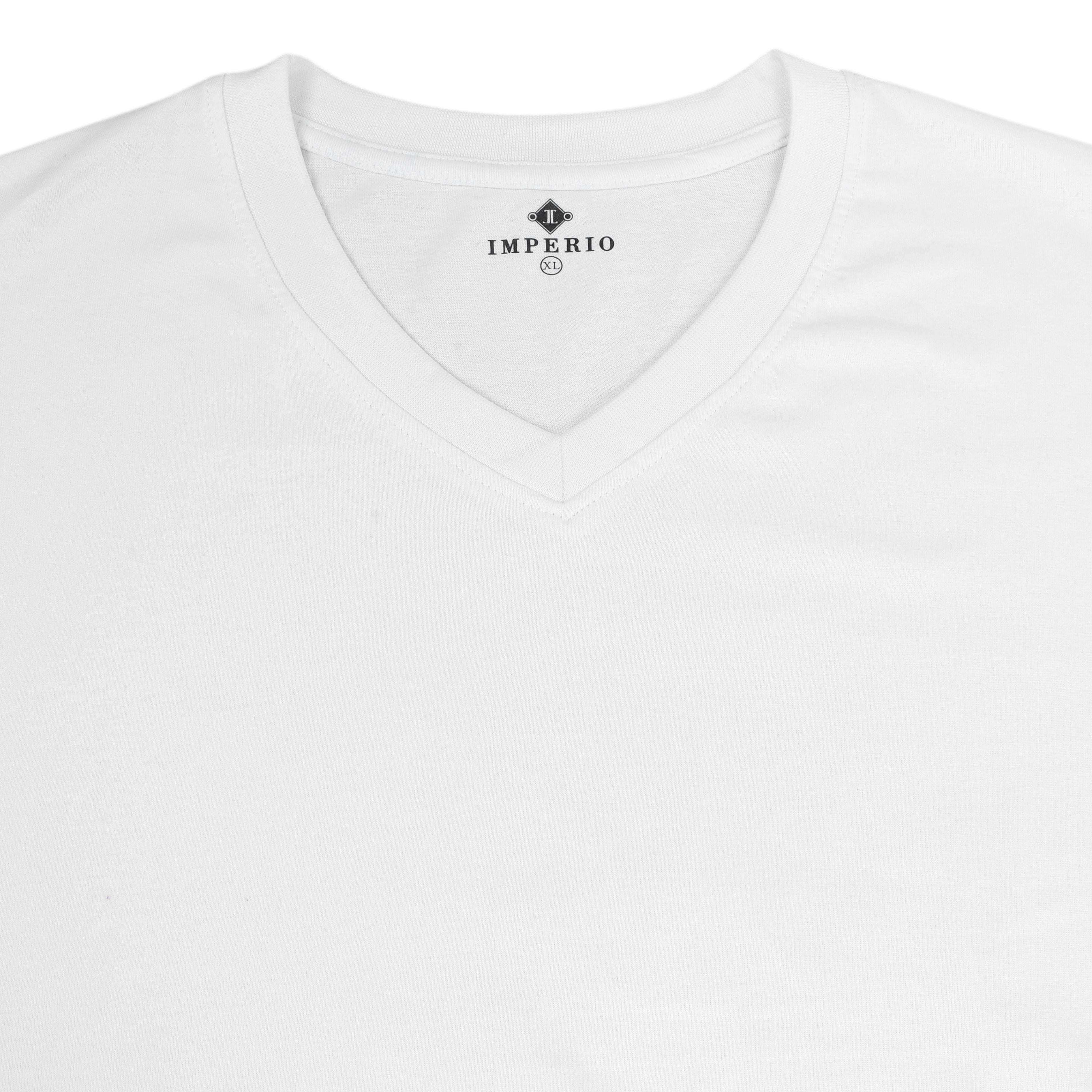 IMPERIO Men White Solid V-Neck T-Shirt | Pure Cotton, Casual Fit VN5014