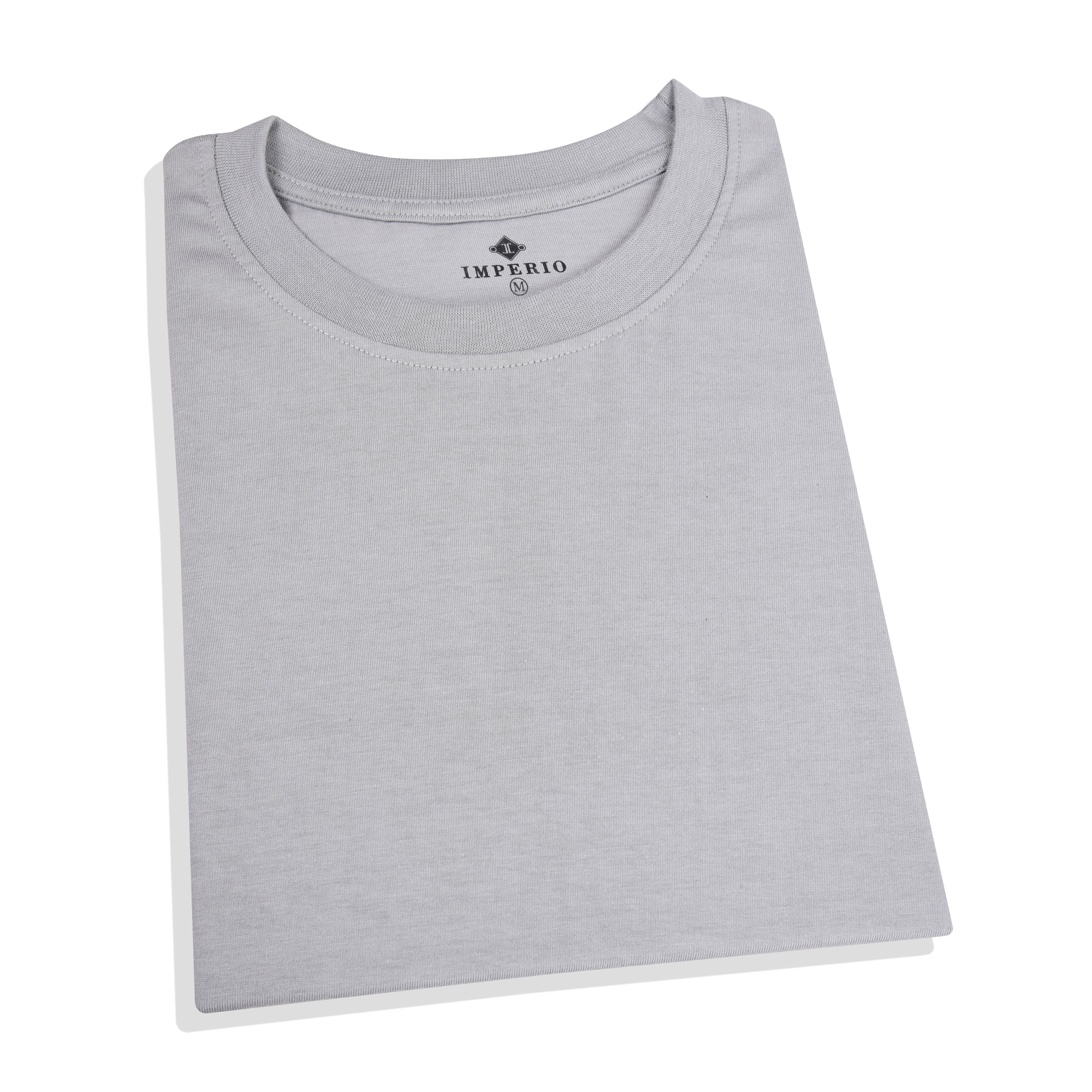 IMPERIO Men Grey Solid Round Neck T-Shirt | Pure Cotton, Casual Fit RN5016