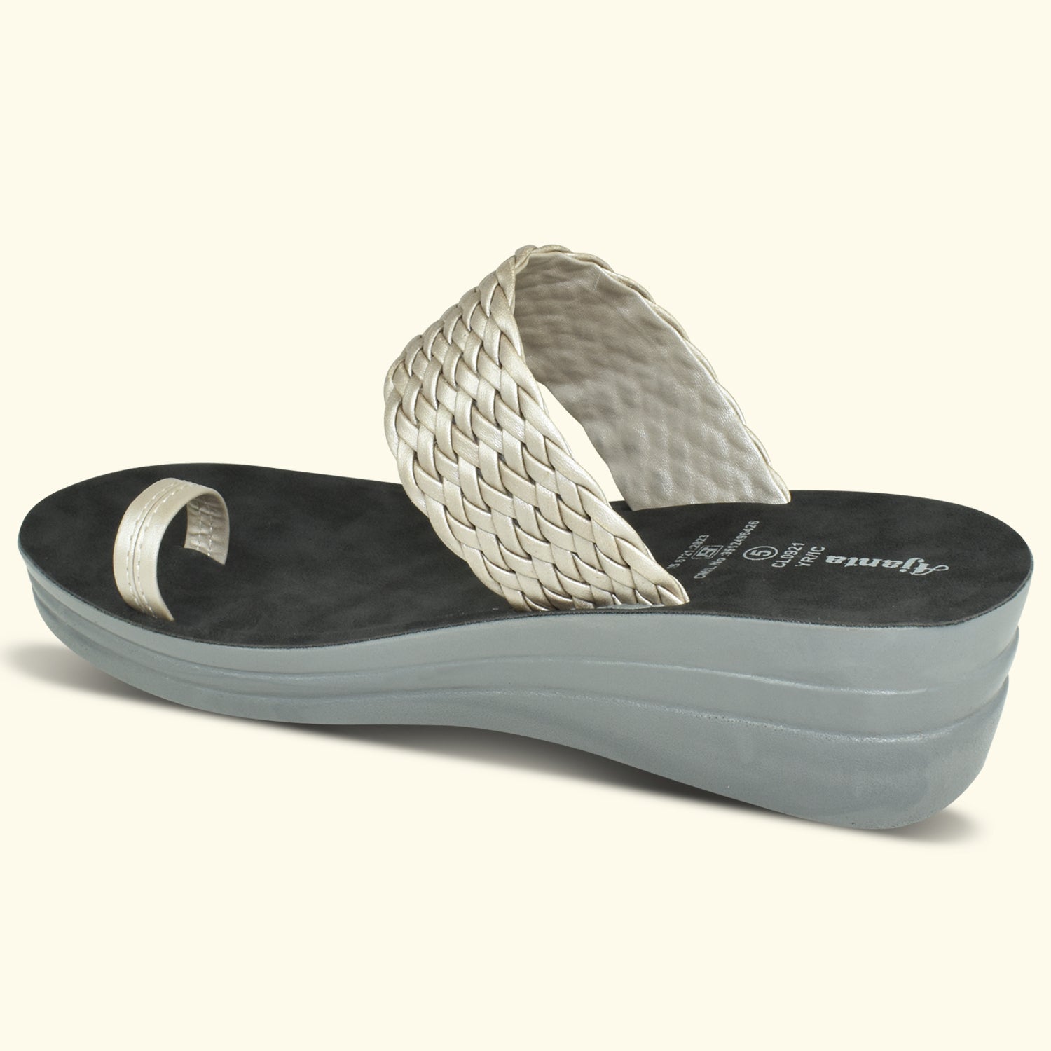 AJANTA Women's Grey Perforated Upper Slip-on Wedge Toe Ring Heel Sandal EL2015