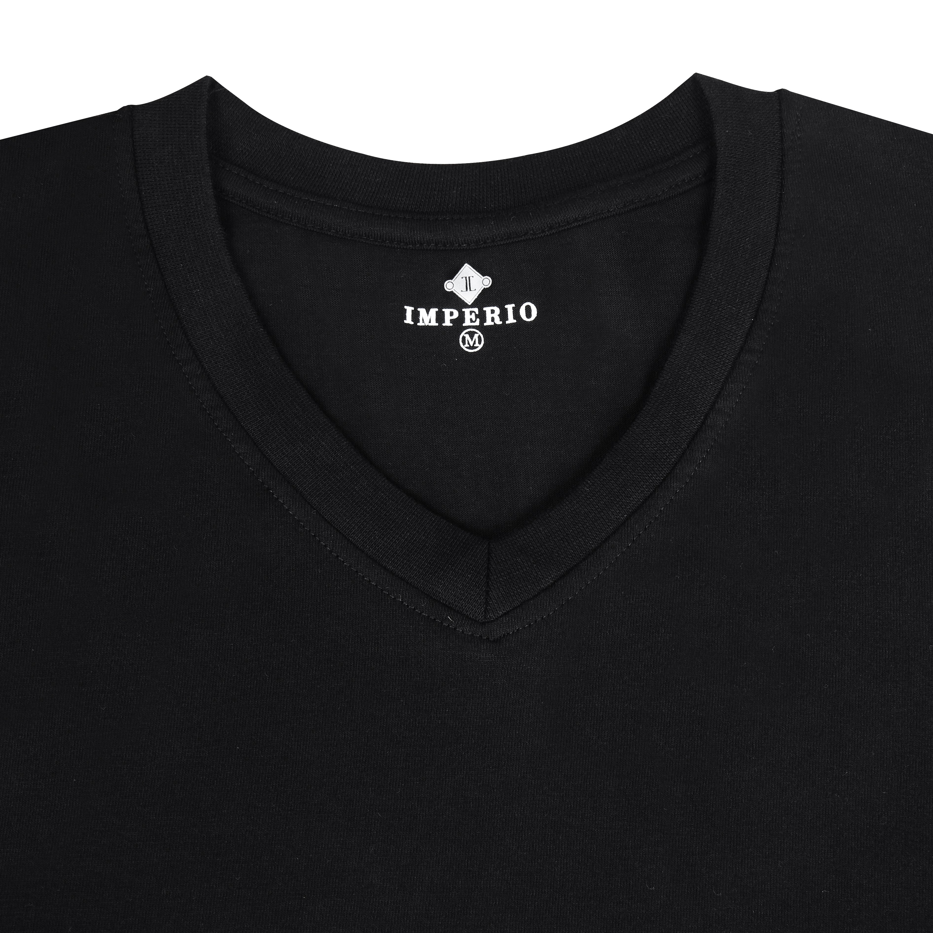 IMPERIO Men Black Solid V-Neck T-Shirt | Pure Cotton, Casual Fit VN5013