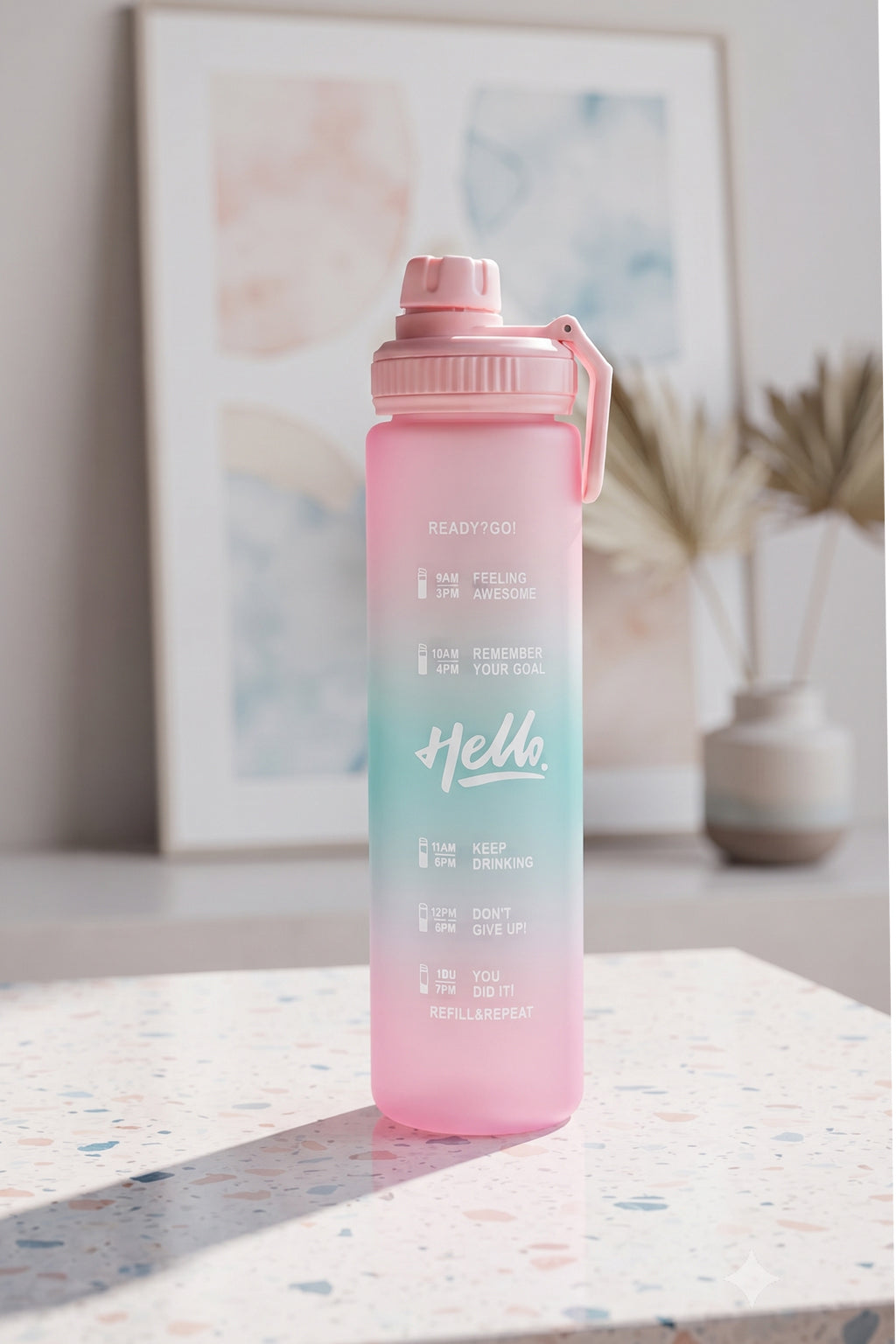 Ajanta 1L Motivational Sports Water Bottle | BPA Free Food Grade Plastic Leakproof Sports Sipper Bottle | Screw Lid with Carry Handle Time Marker Reusable Water Bottle for Gym, Office, School & Travel
