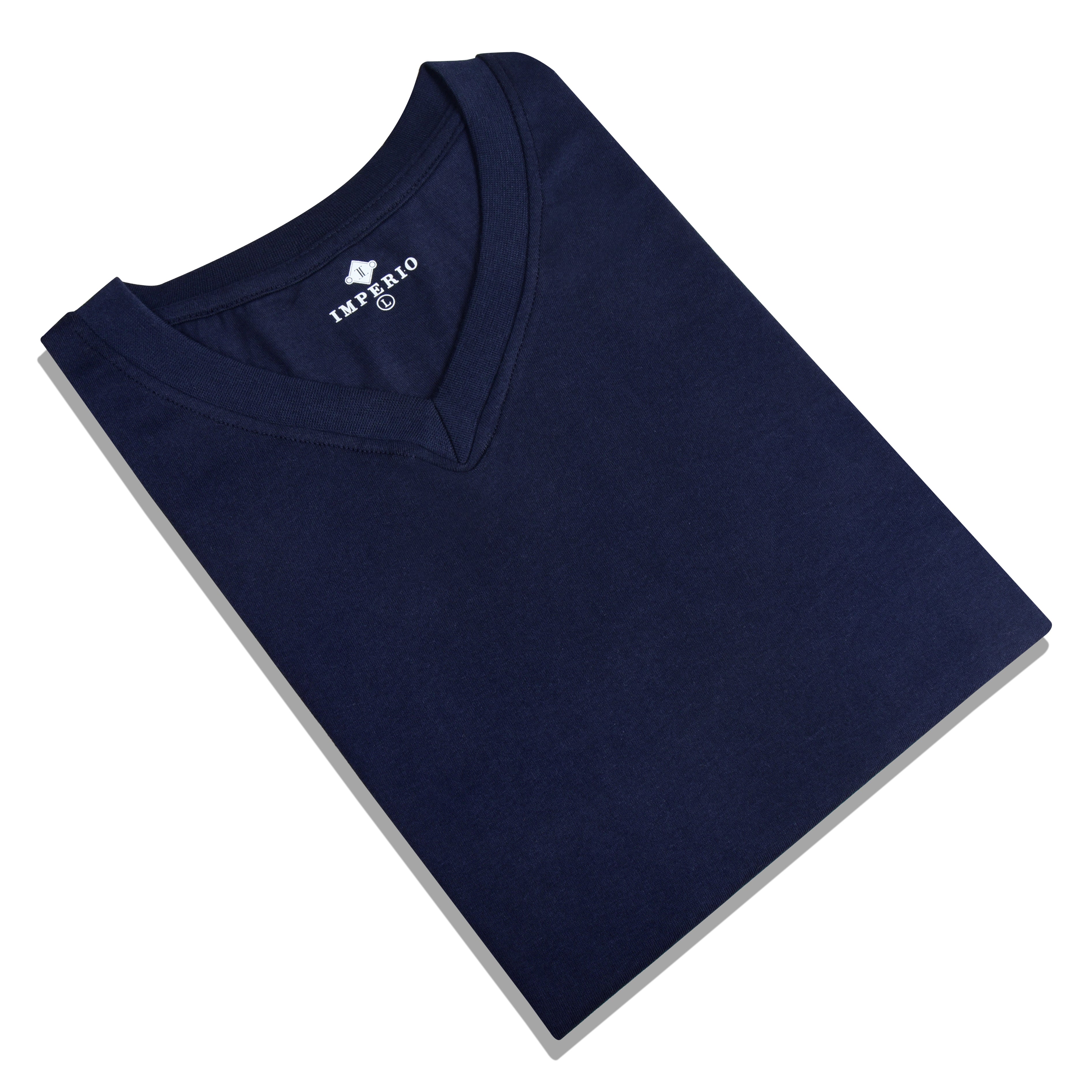 IMPERIO Men Navy Solid V-Neck T-Shirt | Pure Cotton, Casual Fit VN5017
