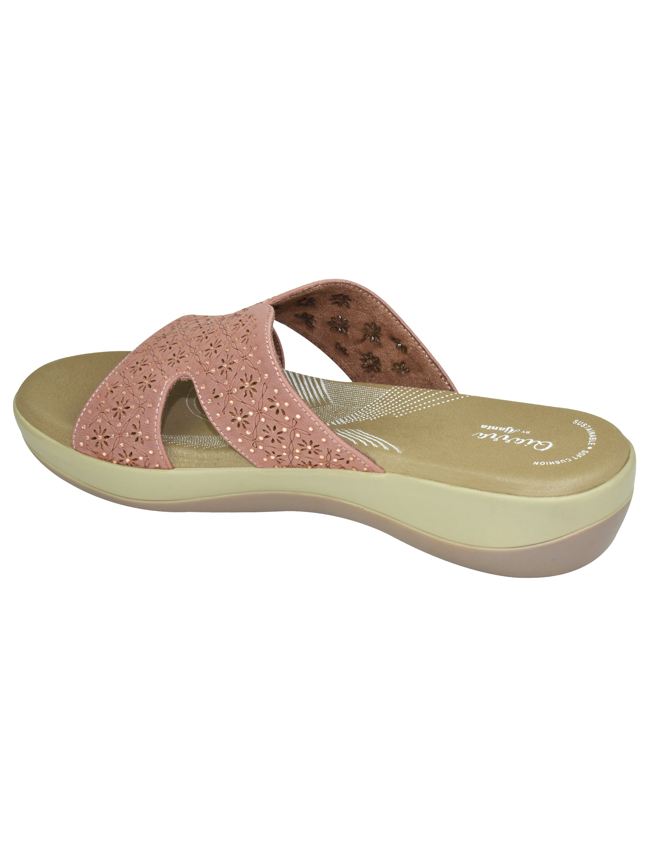 QIARRA Women's Pink  Embellished & Laser Cut Rexine Upper, Cushioned Insole, AirMax Sole Open Toe Sandal ML0900