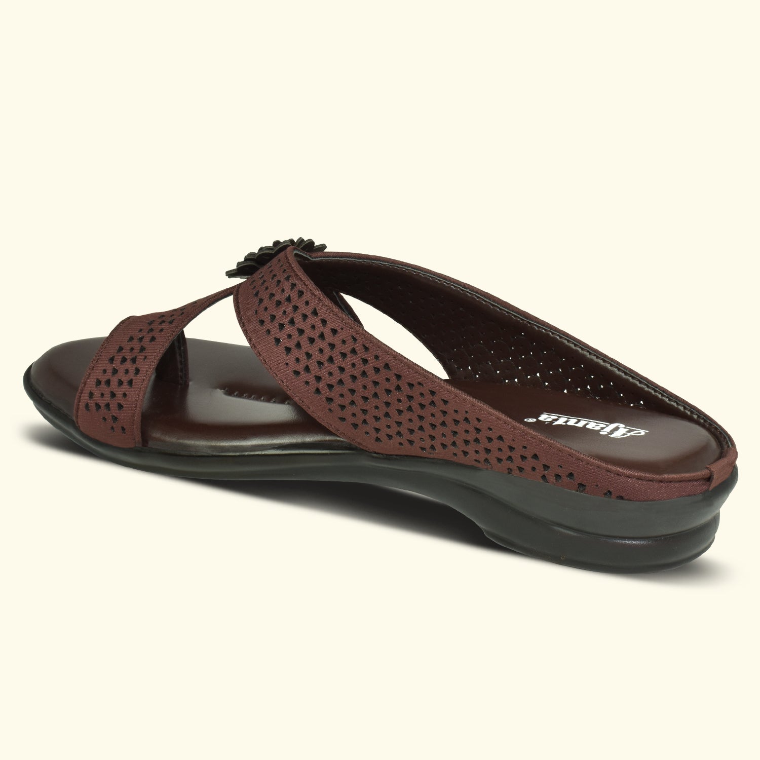 Ajanta Brown Thong Style Laser Cut Slip-on Flat Sandal for Women EL3024