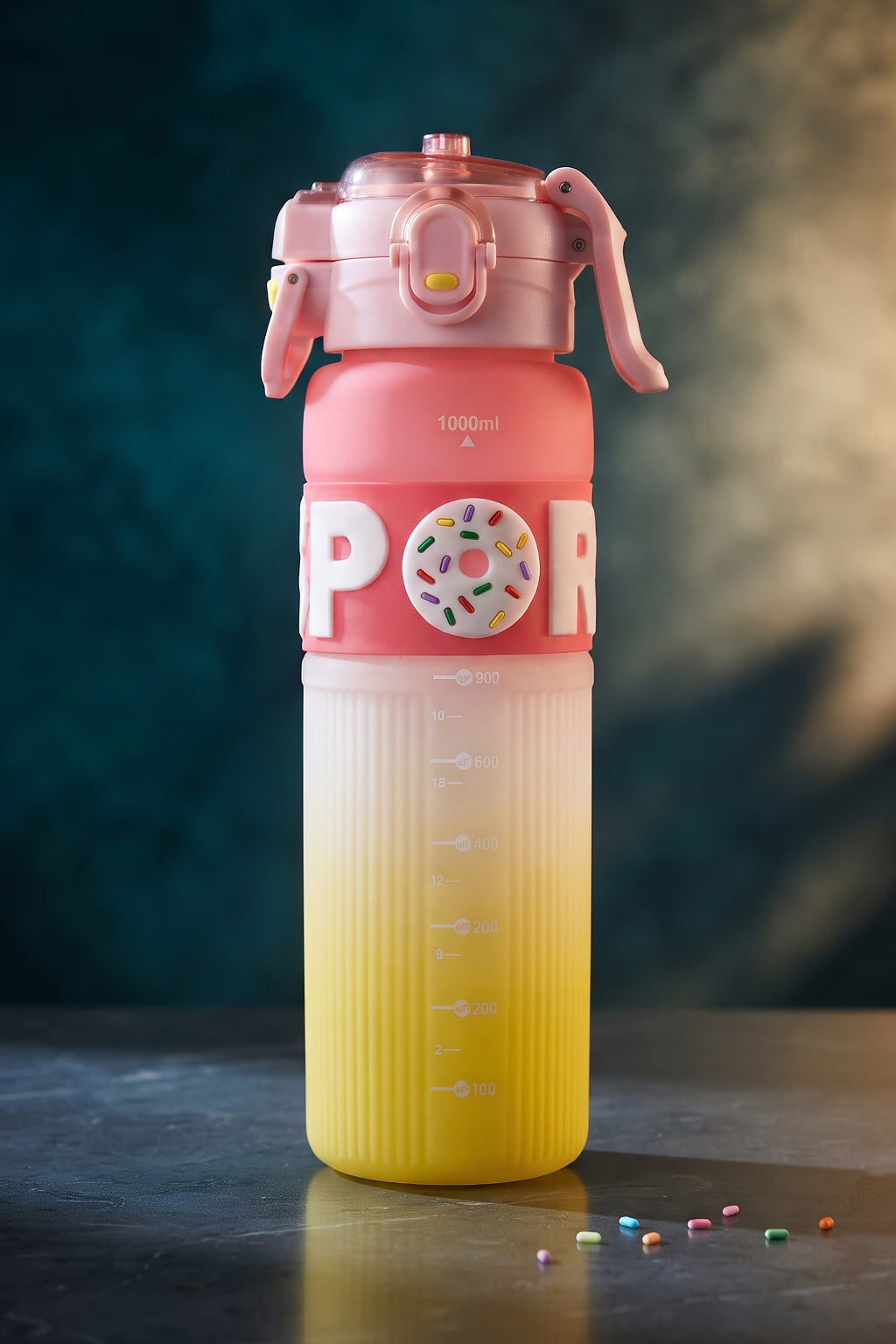 Ajanta Sports Water Bottle with Straw 1000ml | BPA Free Plastic Leakproof Sipper Bottle | One Click Flip Top Lid with Safety Lock & Carry Handle | Time Marker for Gym, Workout, School, Office, Fitness, Travel & Outdoor For Kids, Women & Men