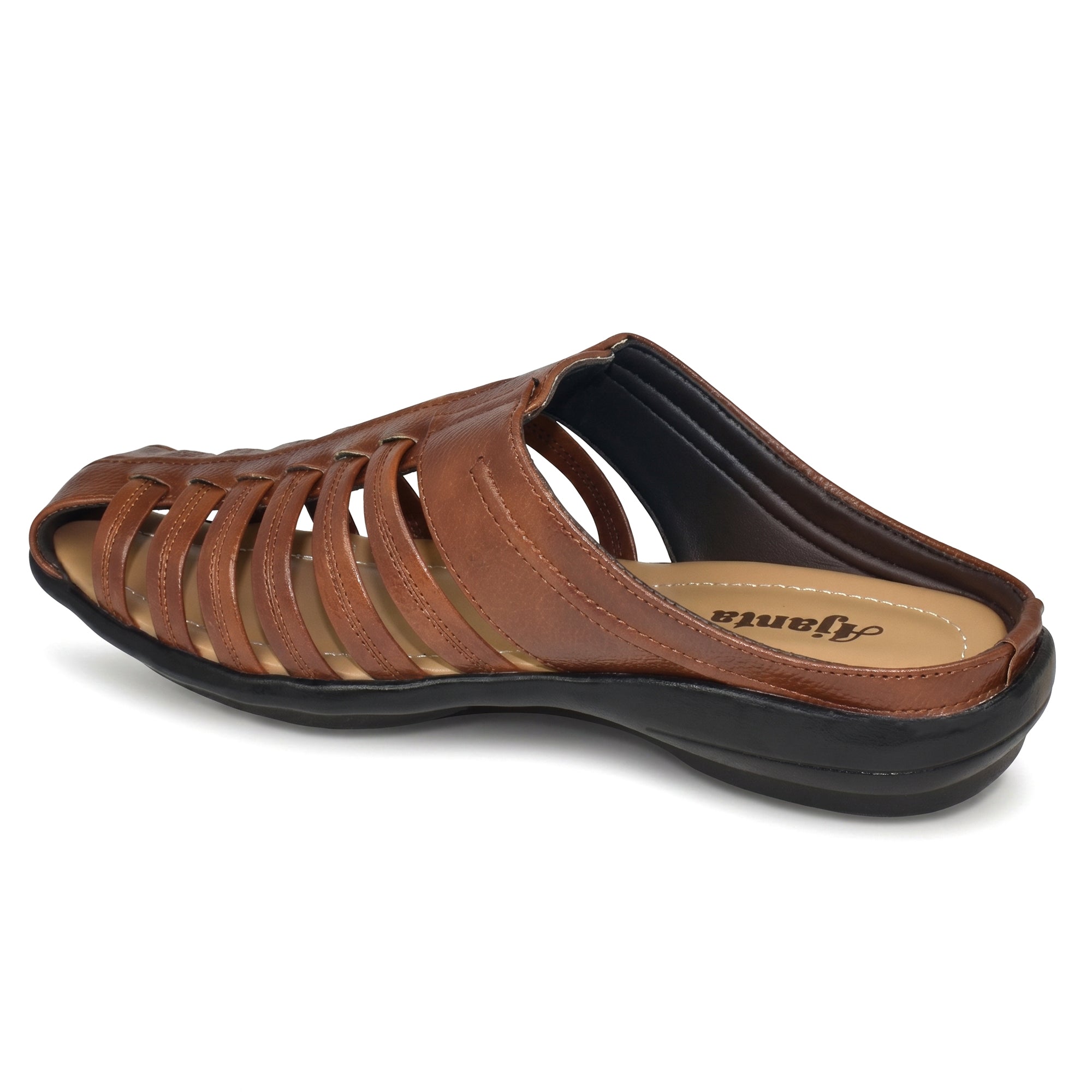 AJANTA Men's Premium Fisherman Sandals | Closed Toe Slip-On Casual Sandals | Lightweight Anti-Skid Comfortable, Breathable, Cushioned Grip Insole & Flexible Walking Sandals | Back Open Leather Look Daily Wear Office, Travel, Outdoor & Ethnic Puja Footwear