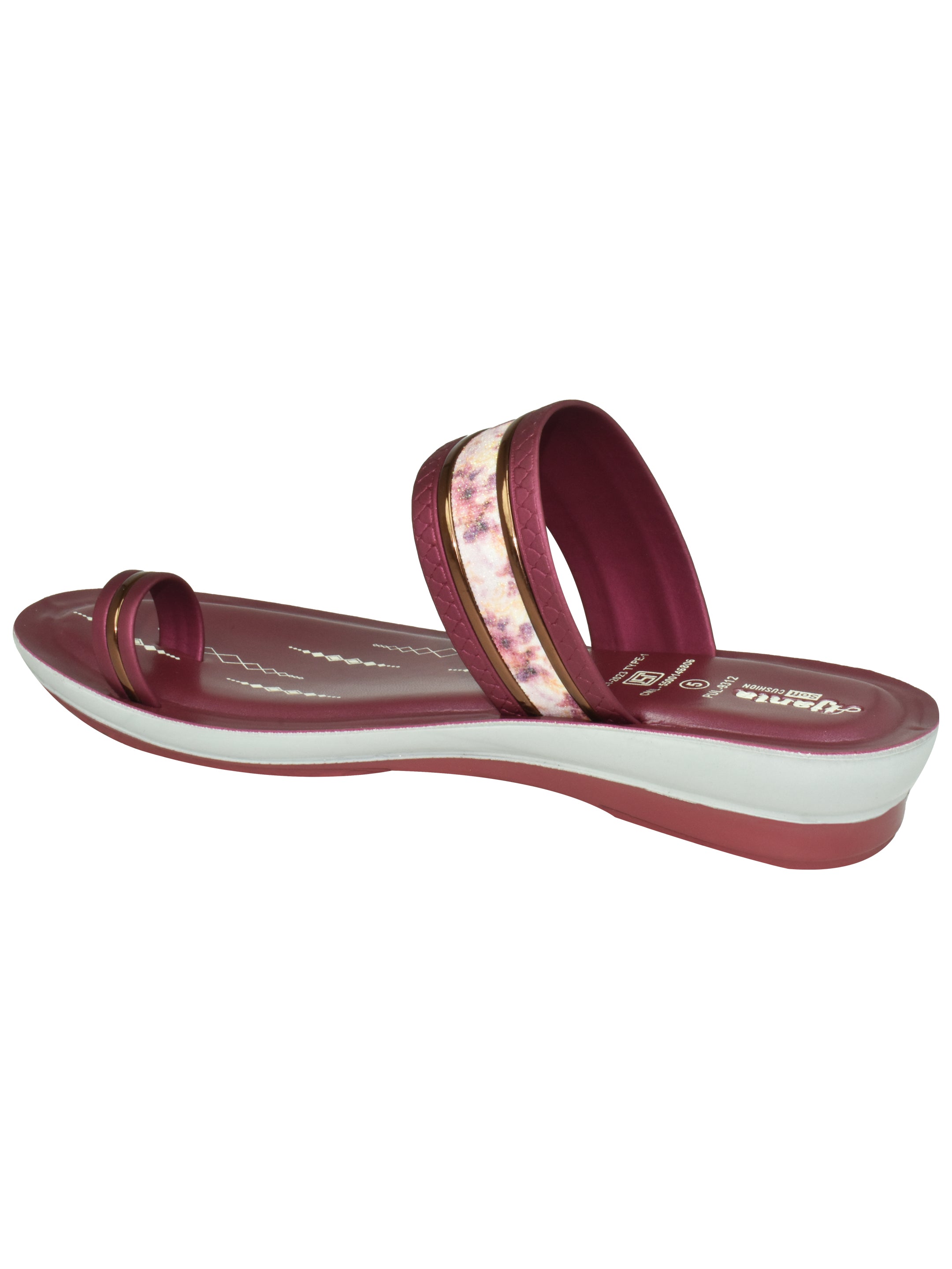 Ajanta Women’s Maroon Floral Dual-Strap Slip-On Sandal with Toe Loop & Cushioned Footbed
