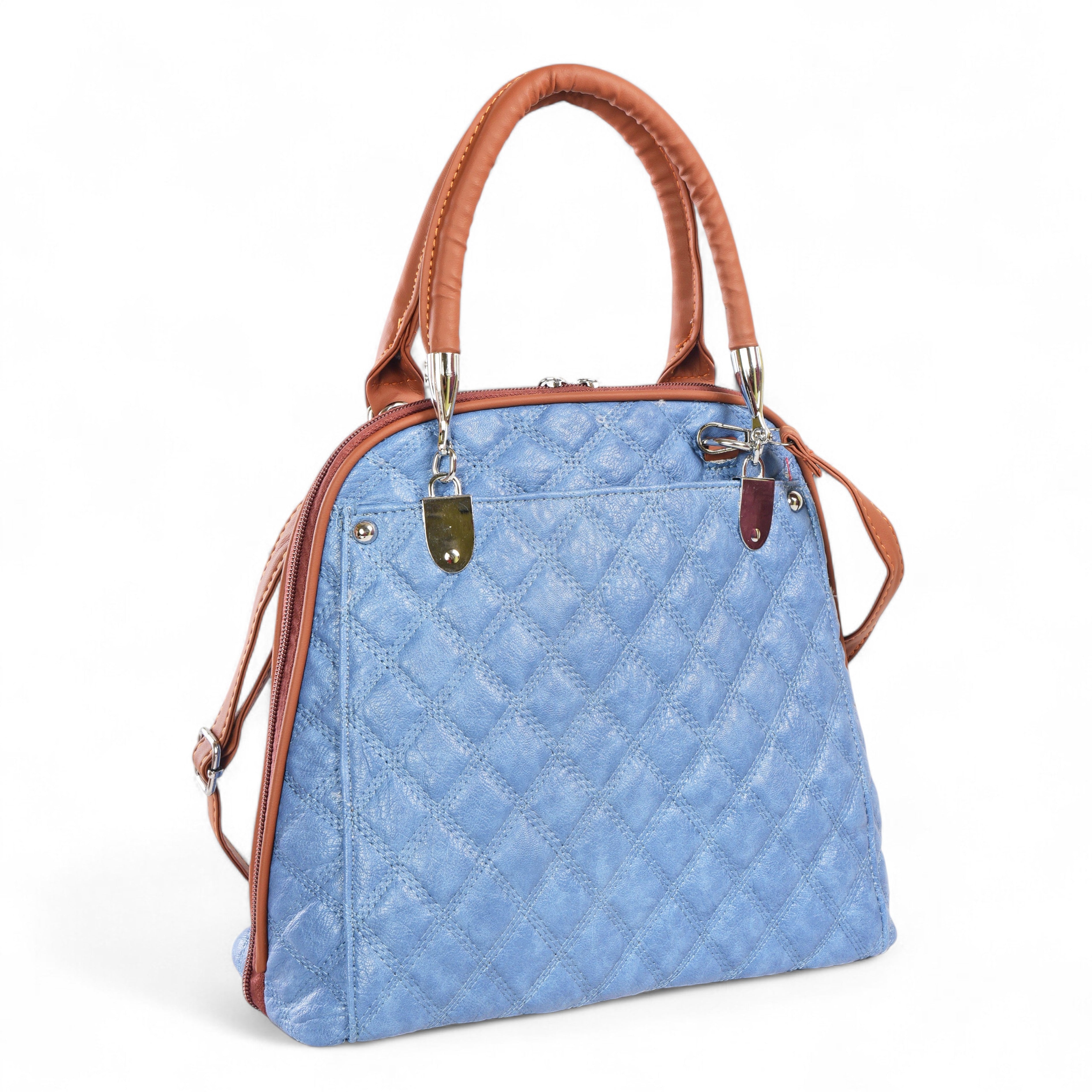 QIARRA Sky Blue Luxe Artificial Leather Premium Quilted Satchel Bag / Handbag with Detachable Slings VB8030