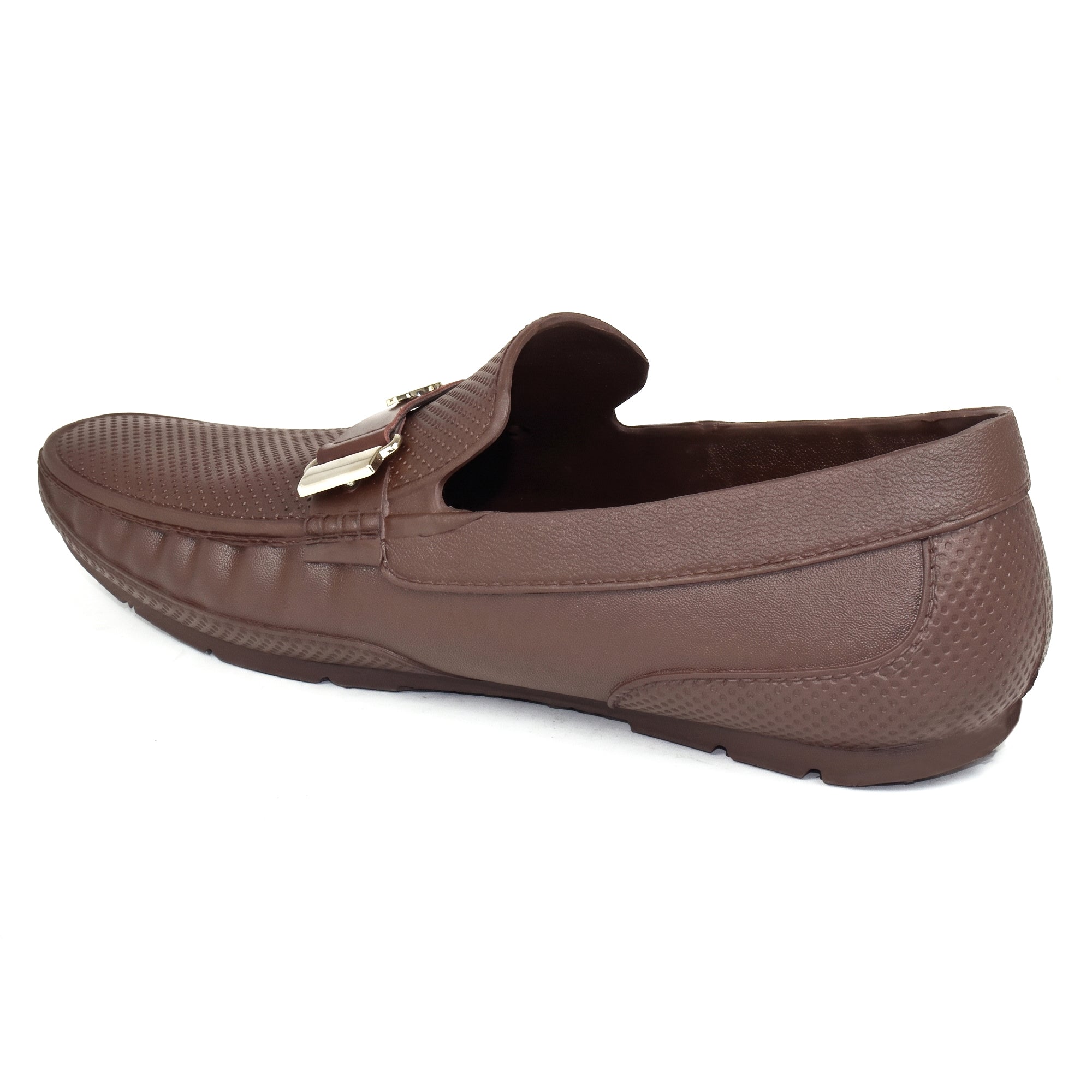 AJANTA PVC Loafers Monsoon Shoes for Men | Waterproof Slip Resistant Flexible Outsole | Lightweight Slip-On Embossed Metal Buckle Casual Rain Shoes for Office & Party Brown