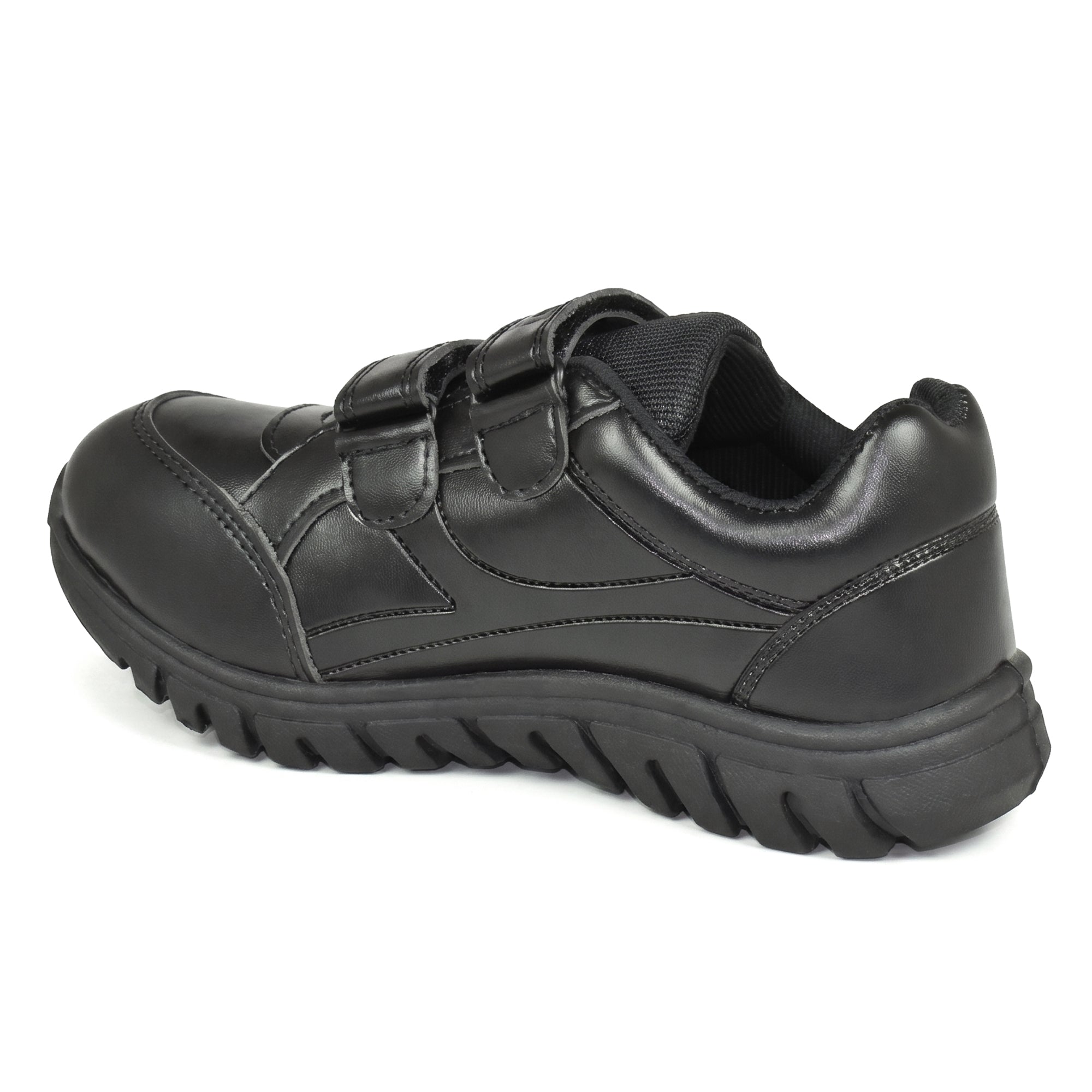 Premium Black School Shoes for Boys & Girls with Comfortable Double Velcro Closure and Strong Grip Sole