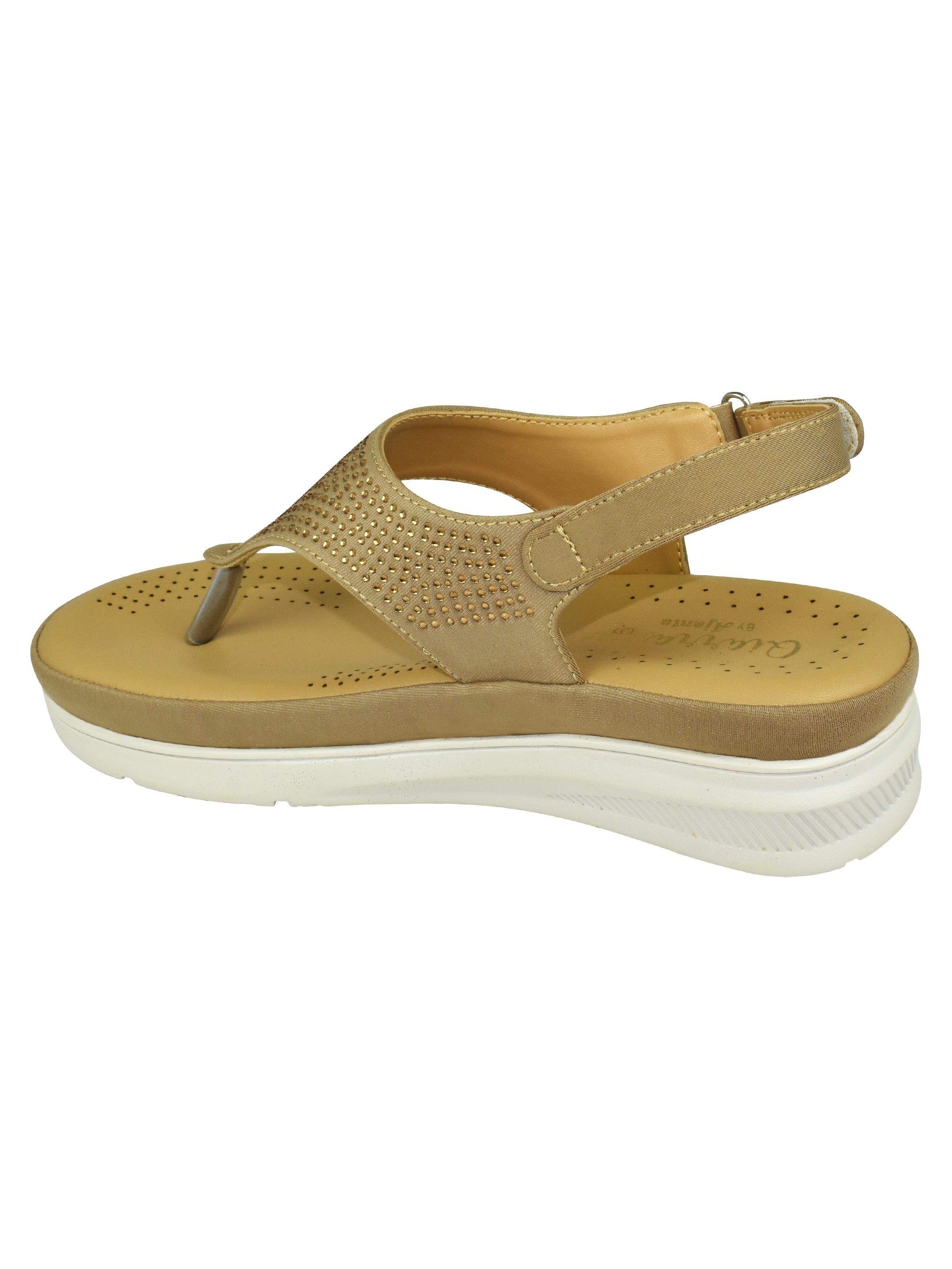 QIARRA Women's Beige Embellished Rexine Upper, Cushioned Insole, AirMax Sole & Buckle Closure Sandal LB0989