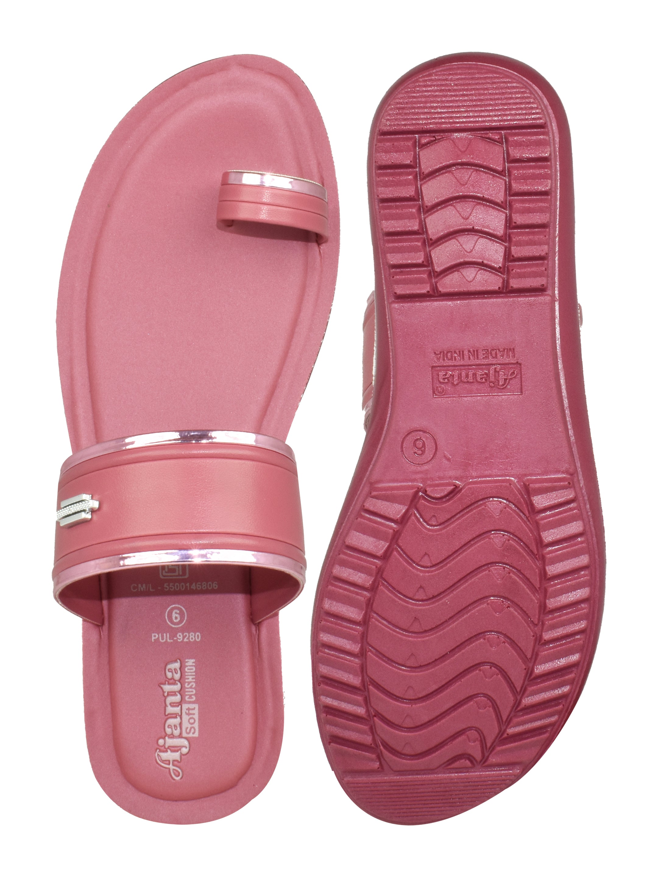 Ajanta Women’s Maroon Dual-Strap Slip-On Sandal with Toe Loop & Cushioned Footbed