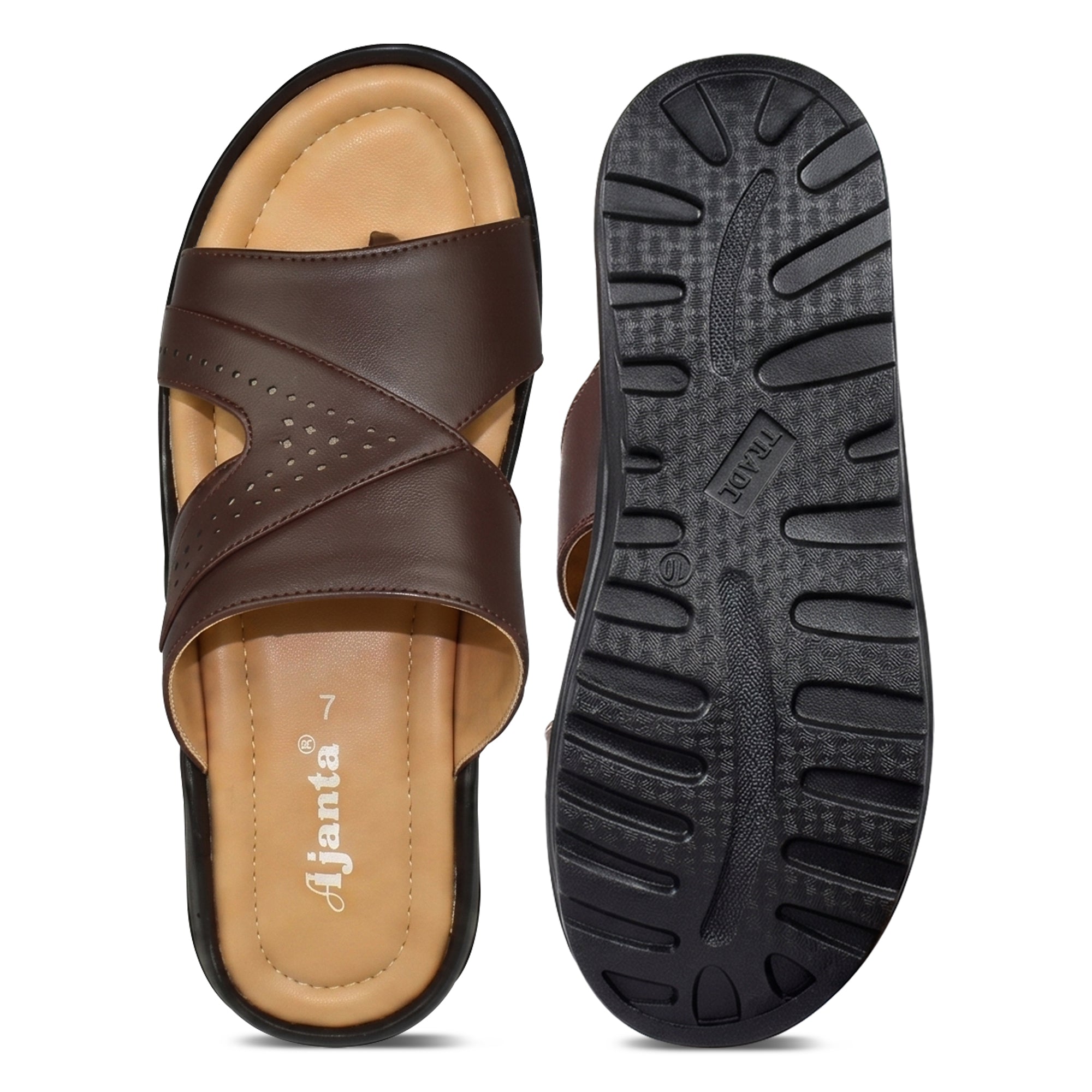 AJANTA Men's Velcro Sandals | Adjustable Strap | Durable & Lightweight Design (Brown)