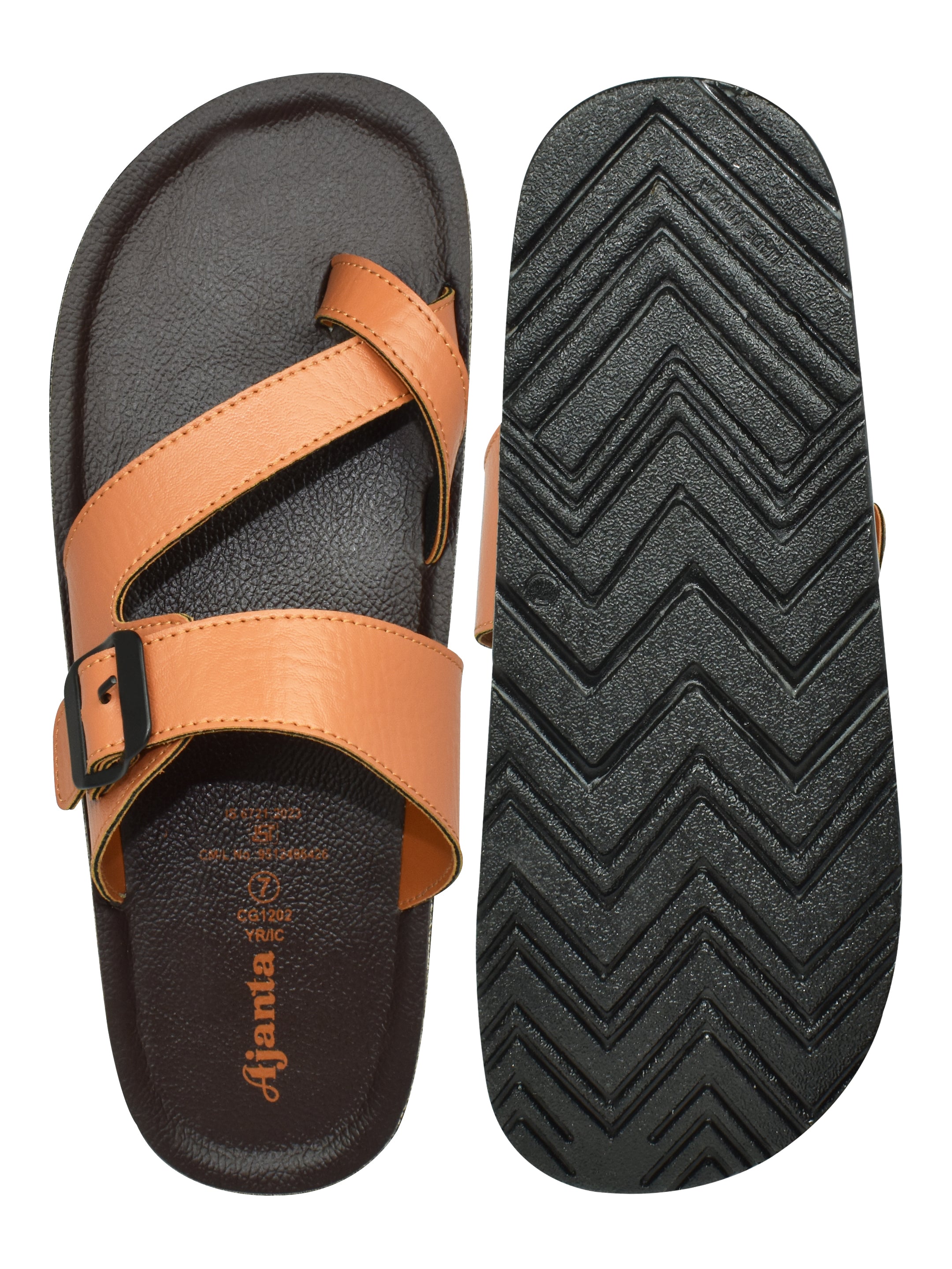 AJANTA Men's Tan Beach Chappal | Durable Synthetic Sole | PU Poaring Upper | Comfortable & Stylish Slip-On Sandals EG3025