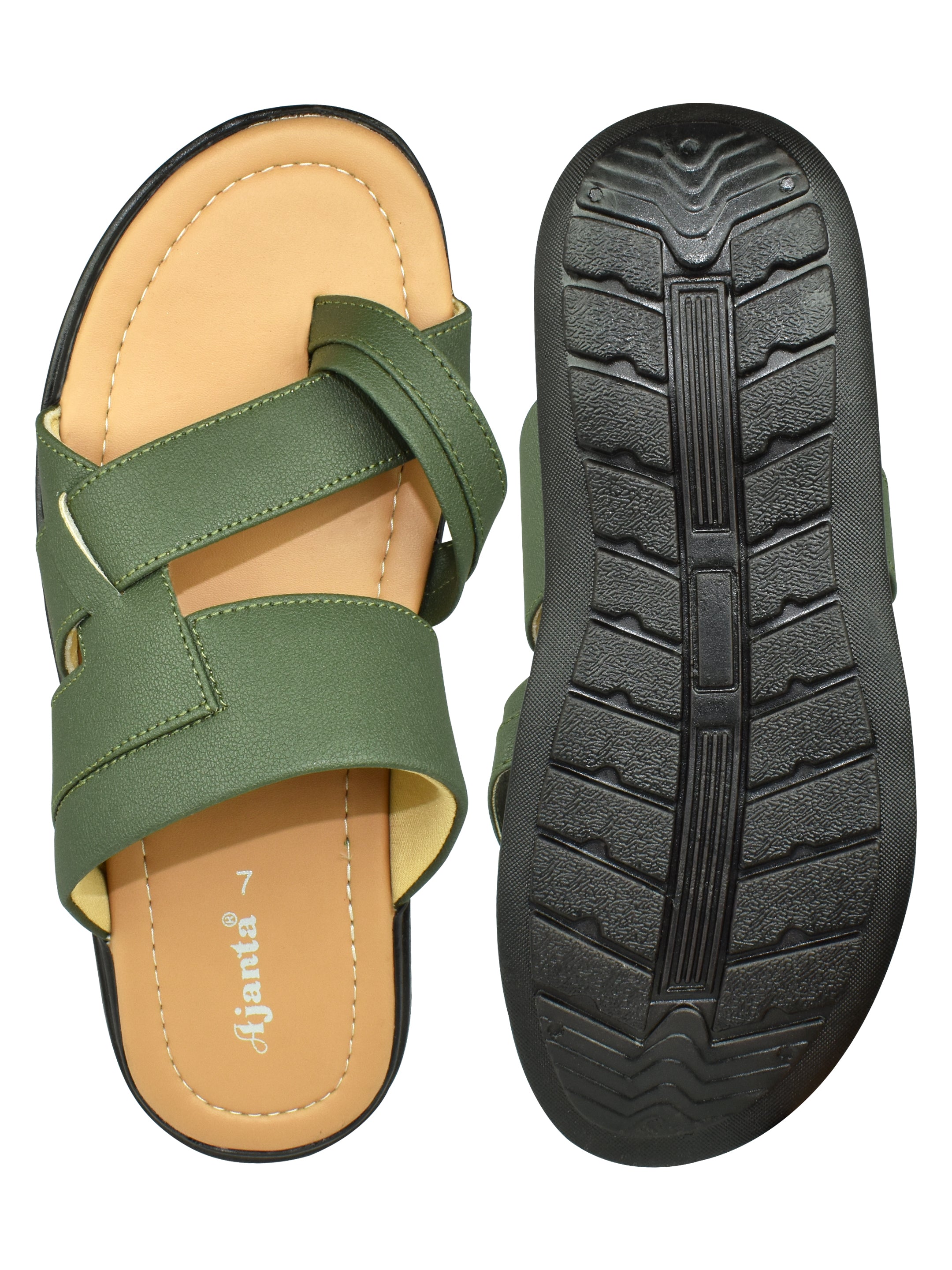 AJANTA Men's Olive Green General Chappal | Airmax Upper | Durable Synthetic Sole | Lightweight Sandal EG3024