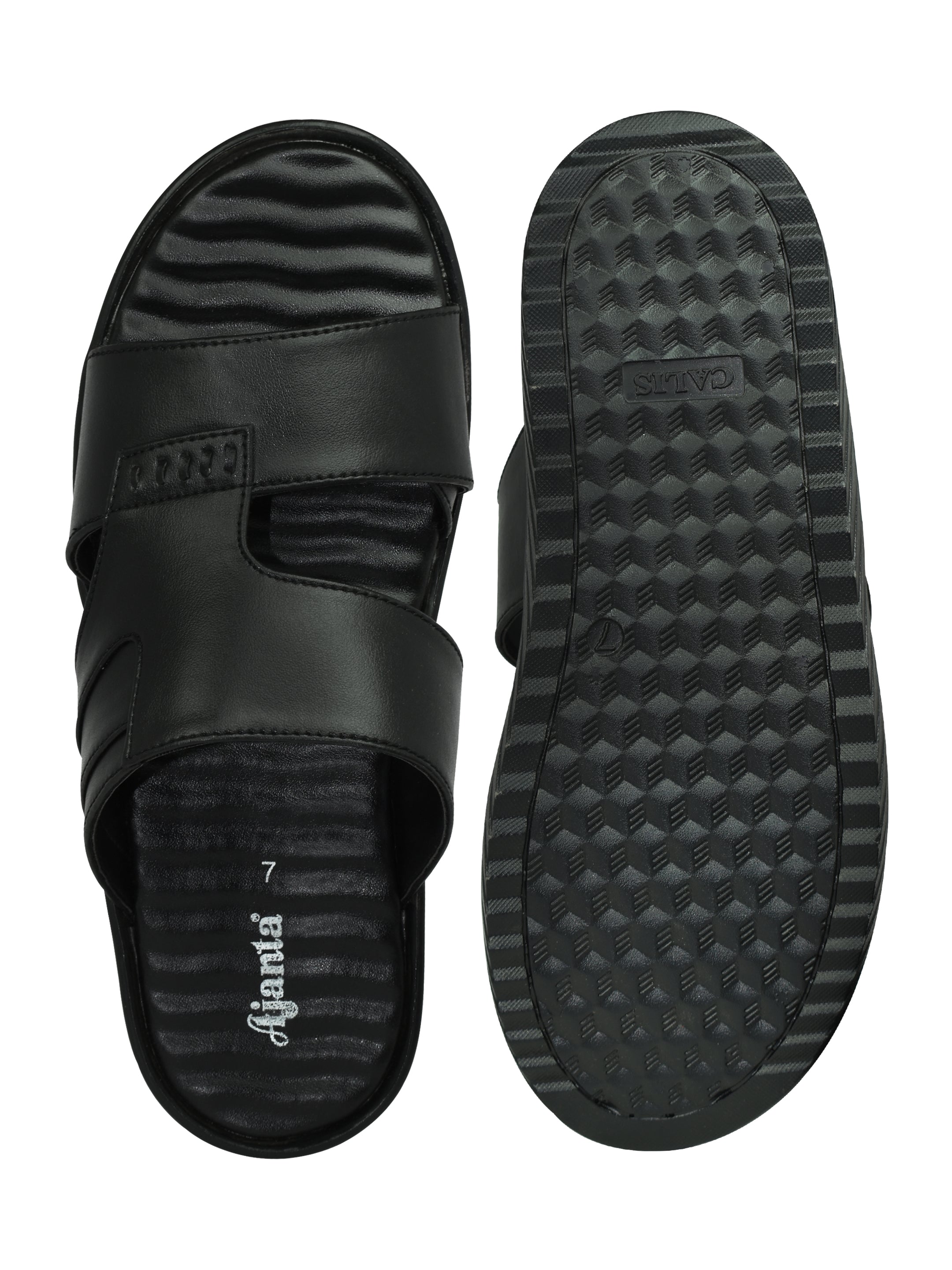 Ajanta Men’s Black Slip-On Sandals Lightweight Synthetic Daily Wear Footwear