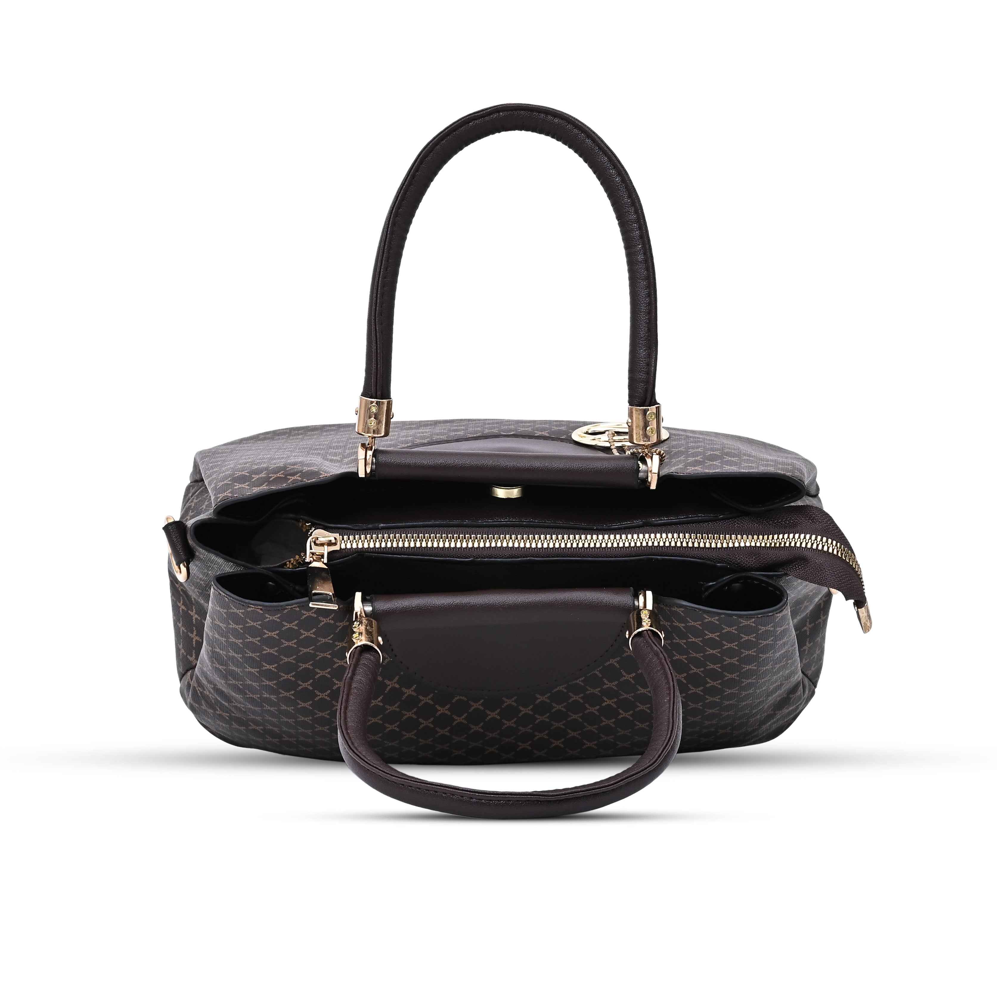 QIARRA Dark Brown Luxe Artificial Leather Premium Textured Satchel Bag / Handbag with Detachable Slings VB8058