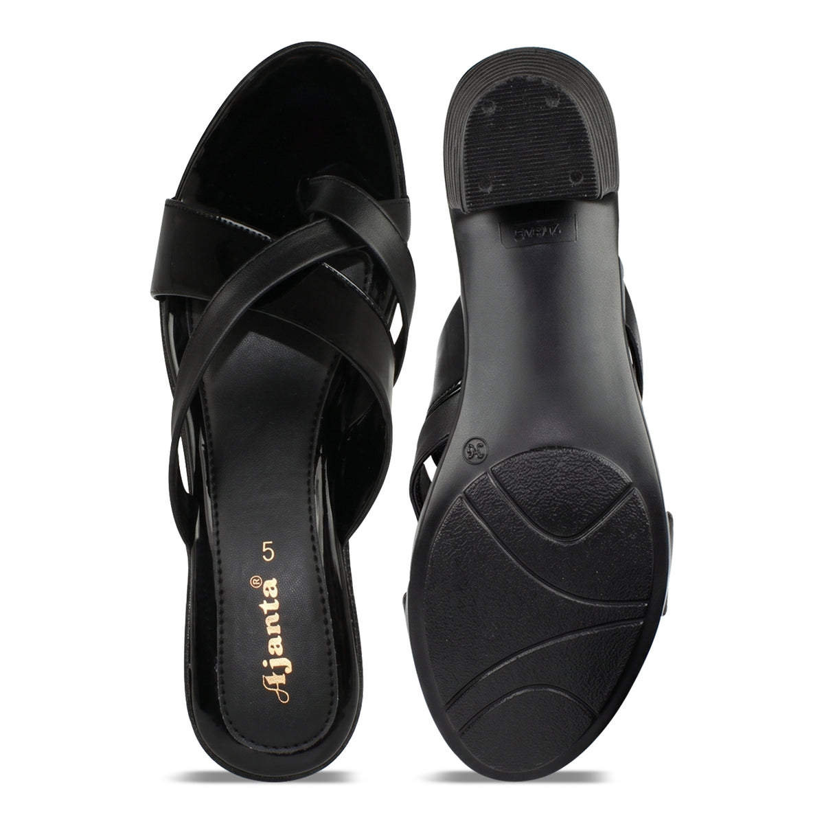 AJANTA Black Heels Sandals For Women | Stylish Block Heel Sandals for Women | Fashionable Wear Sandals | Cross Strap Open Toe Heels | Comfortable Casual Party & Occasion Wear Footwear