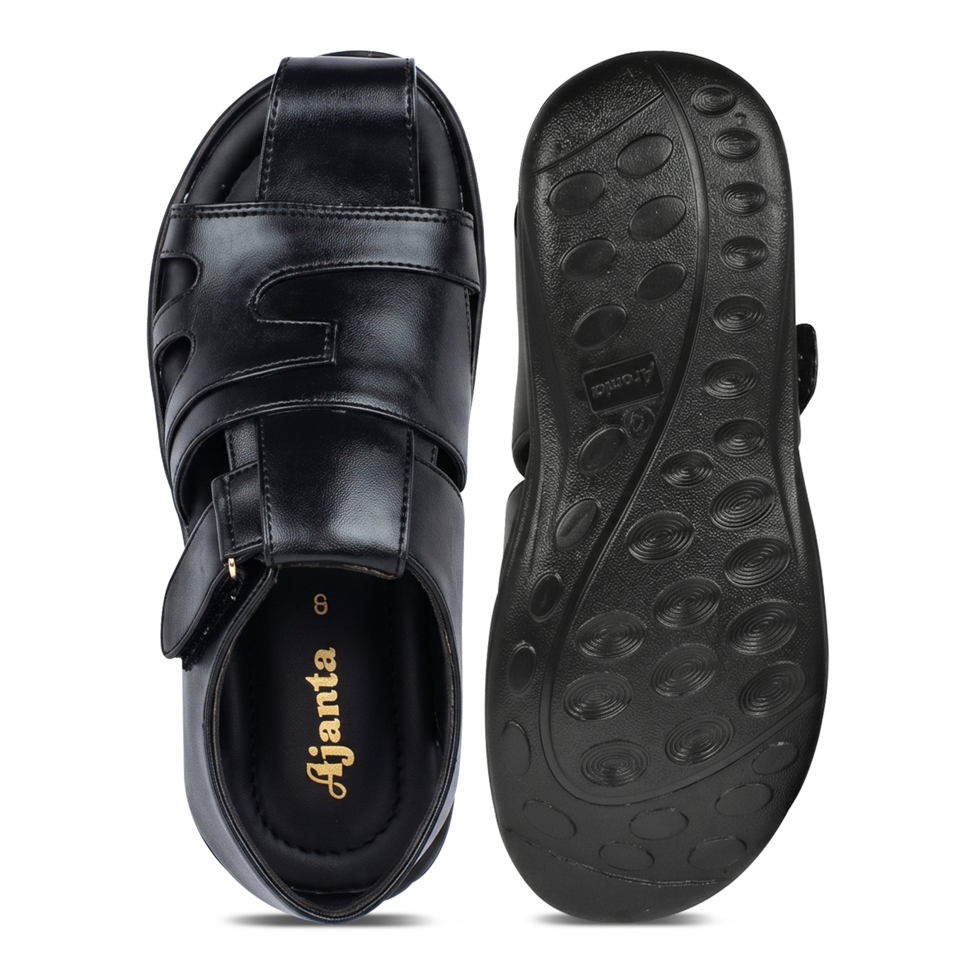 AJANTA Mens Comfort Velcro Sandals | Cushioned Footbed | Durable Sole