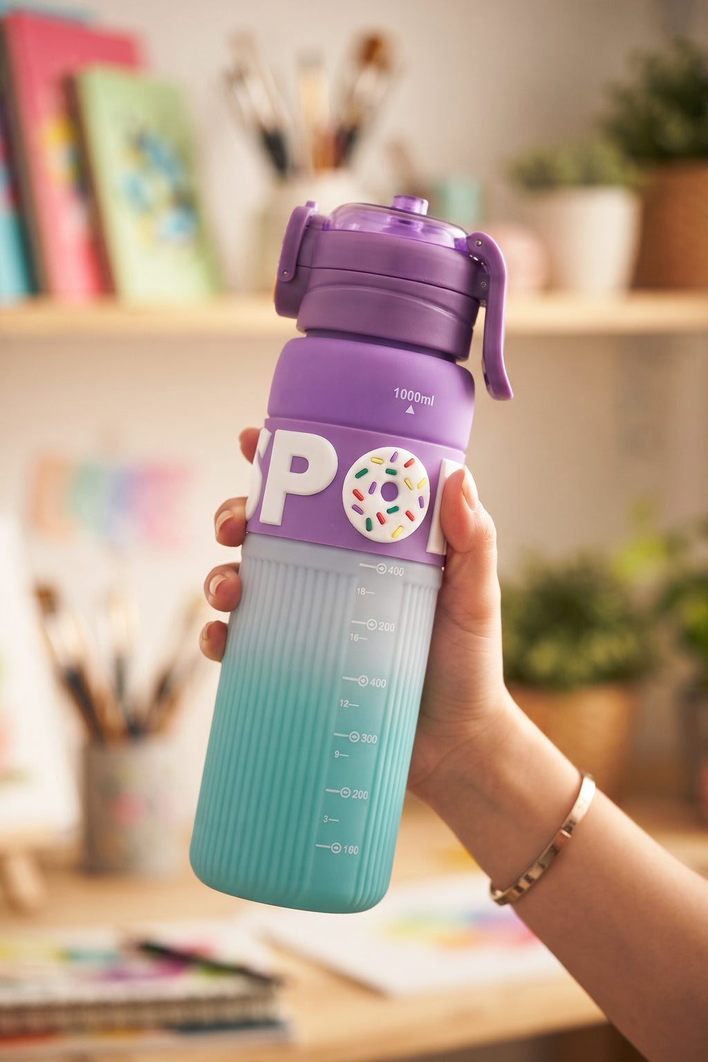 Ajanta Sports Water Bottle with Straw 1000ml | BPA Free Plastic Leakproof Sipper Bottle | One Click Flip Top Lid with Safety Lock & Carry Handle | Time Marker for Gym, Workout, School, Office, Fitness, Travel & Outdoor For Kids, Women & Men