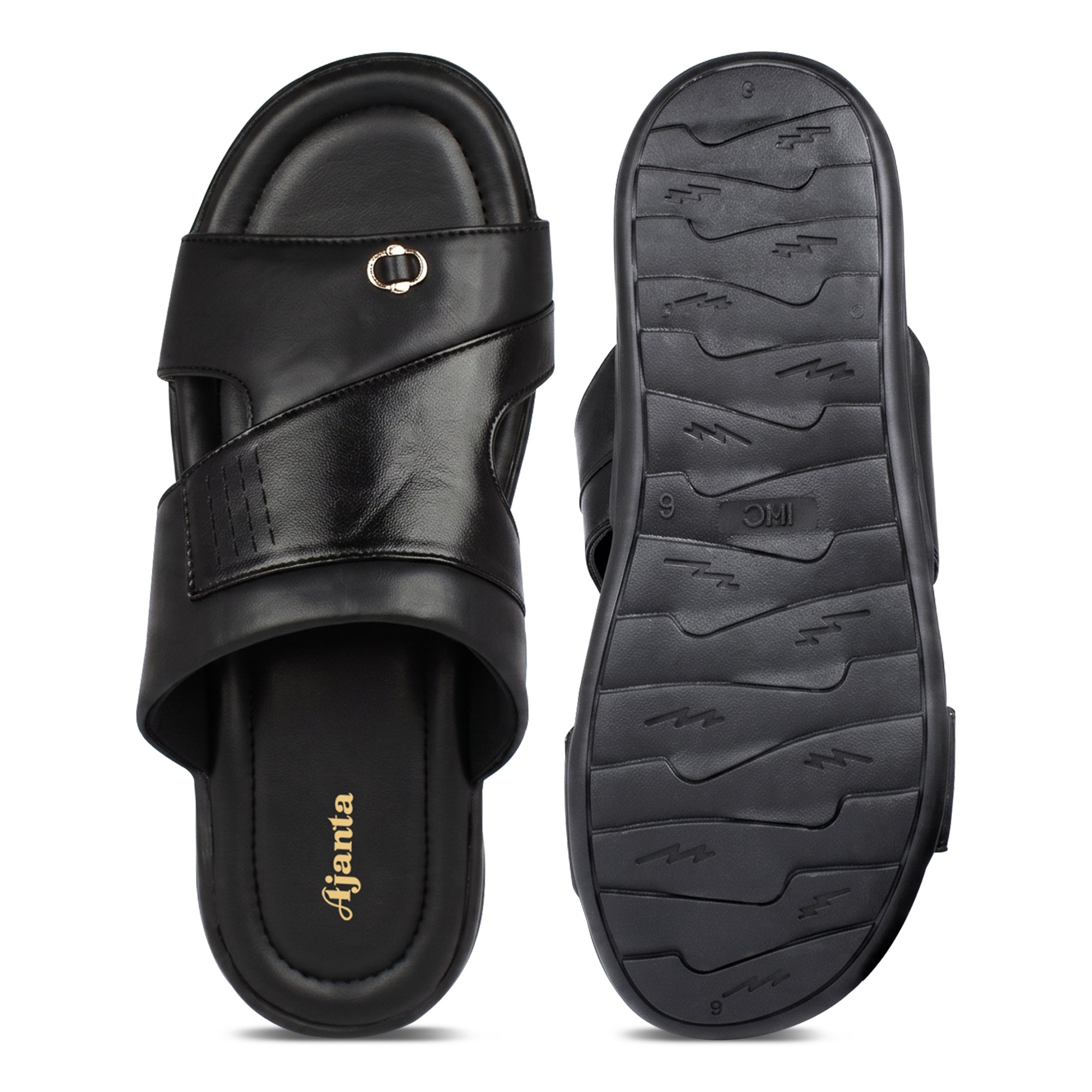 AJANTA Men Cushioned Comfort Sandals | Soft Sole | Everyday Use (Black)