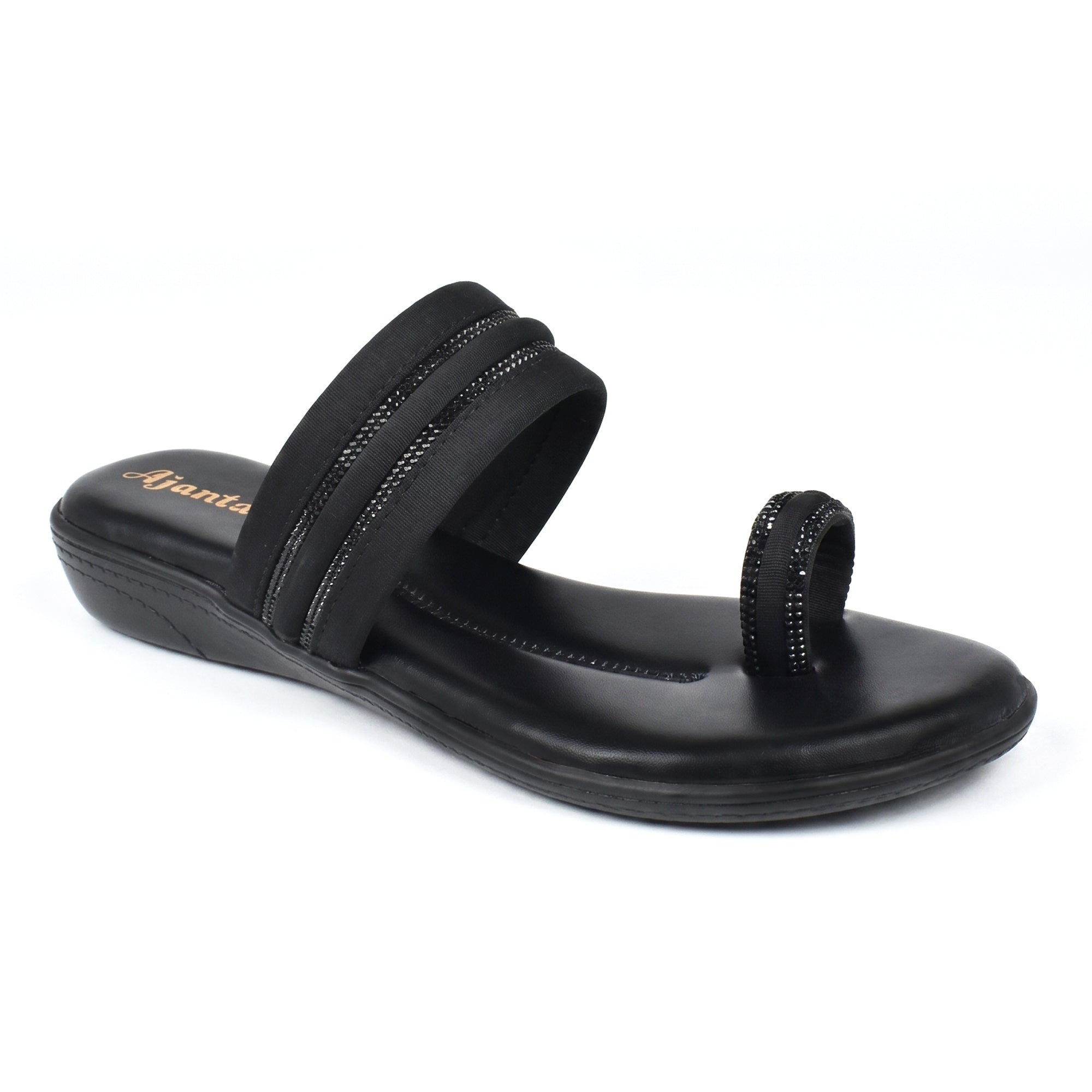 AJANTA Women Casual Slip-On Sandals | Comfortable & Durable Design (Black)