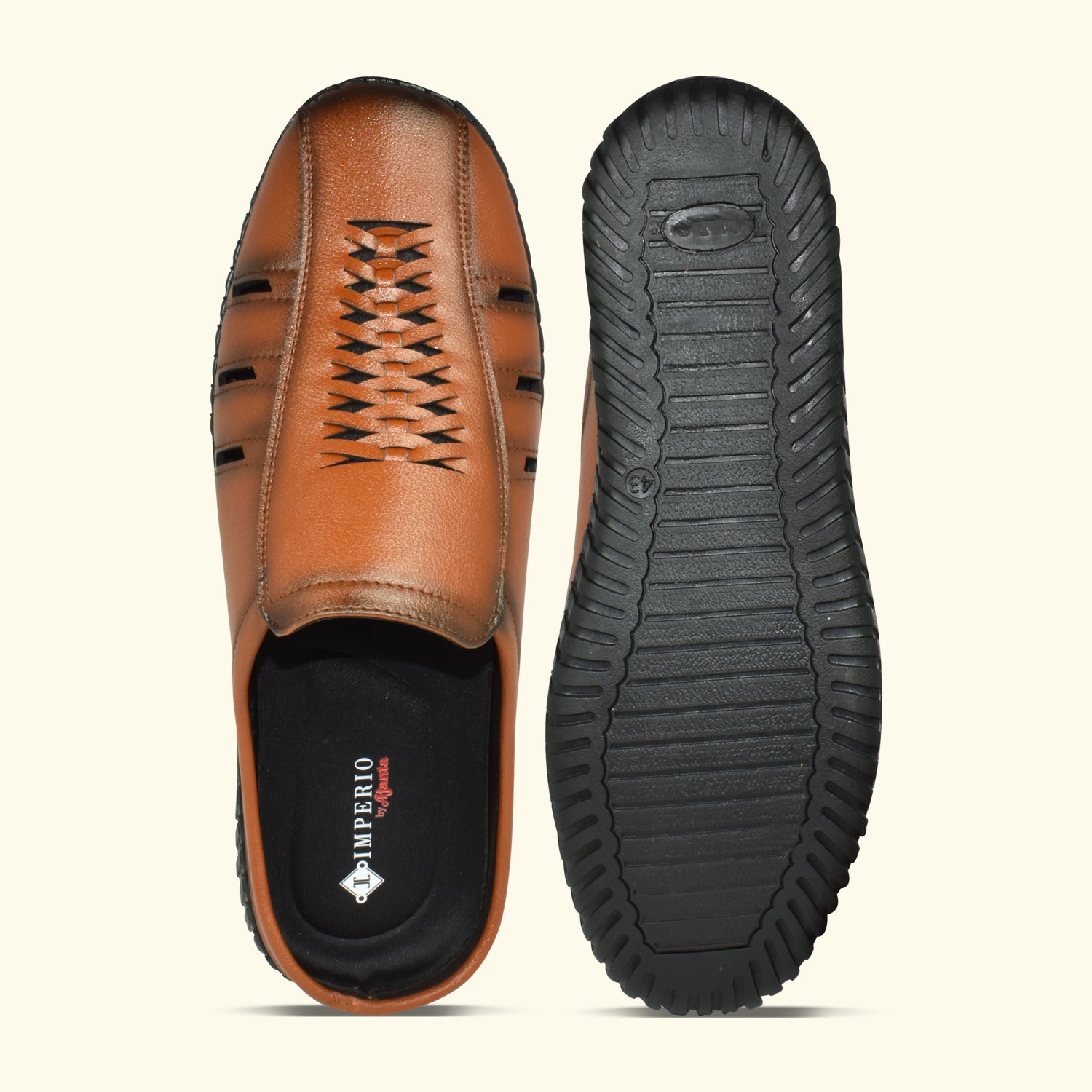 IMPERIO Men’s Tan Lightweight & Easy to Wear Cushioned Footbed Laser Cut Open Back Mules EG3038