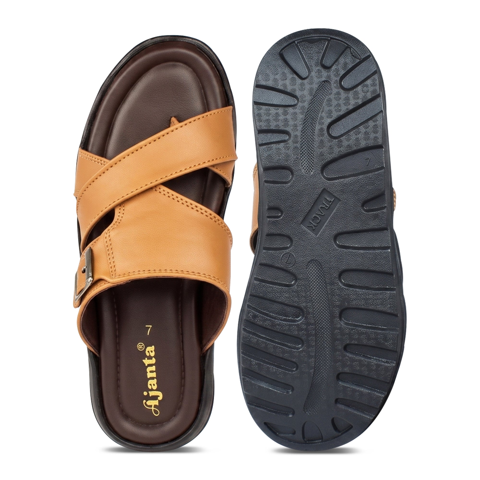 AJANTA Men Comfort Sandals | Lightweight Casual Daily Wear Footwear (Tan)