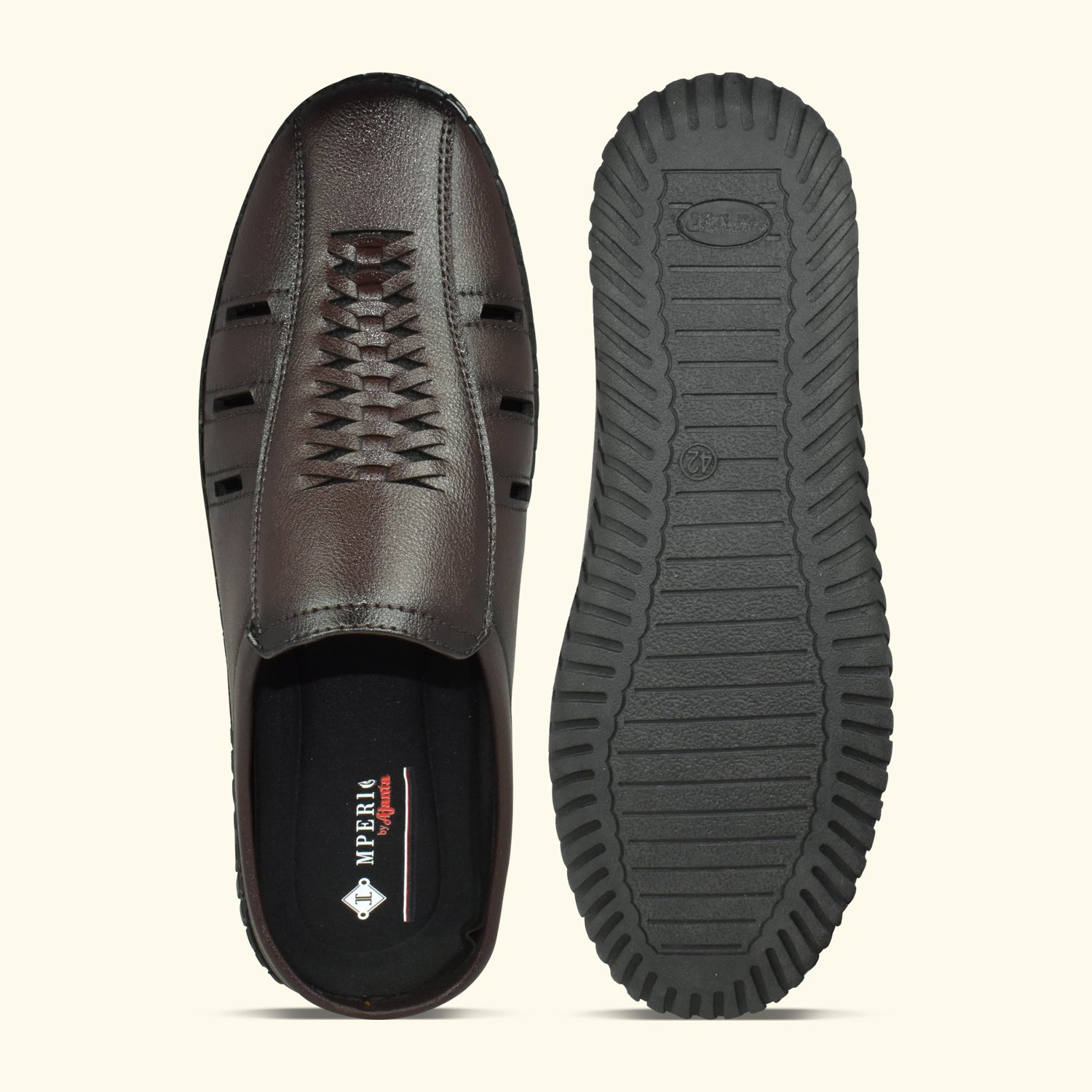 IMPERIO Men’s Brown Lightweight & Easy to Wear Cushioned Footbed Laser Cut Open Back Mules EG3039