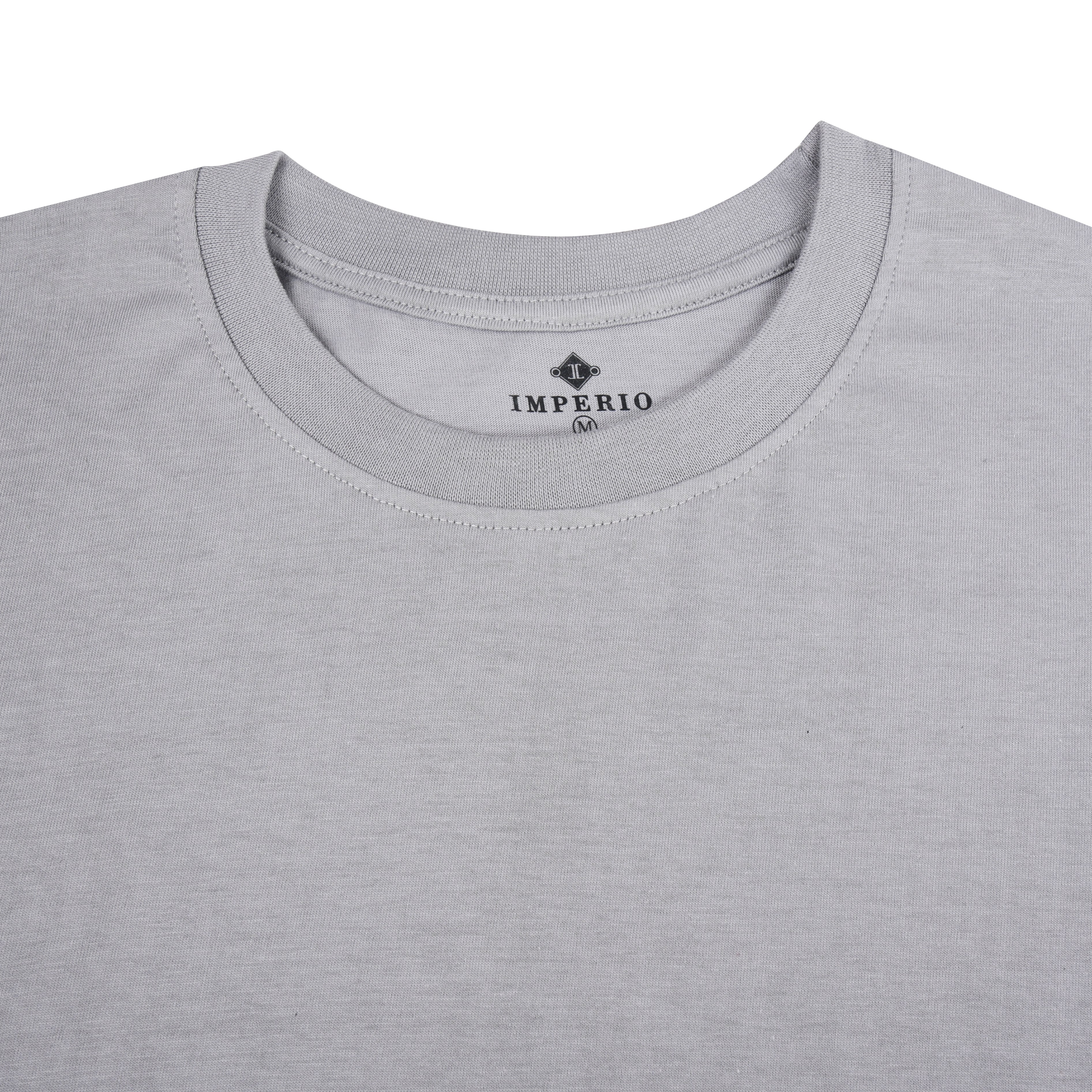 IMPERIO Men Grey Solid Round Neck T-Shirt | Pure Cotton, Casual Fit RN5016