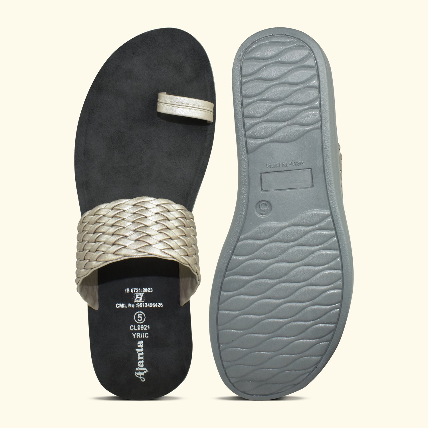 AJANTA Women's Grey Perforated Upper Slip-on Wedge Toe Ring Heel Sandal EL2015