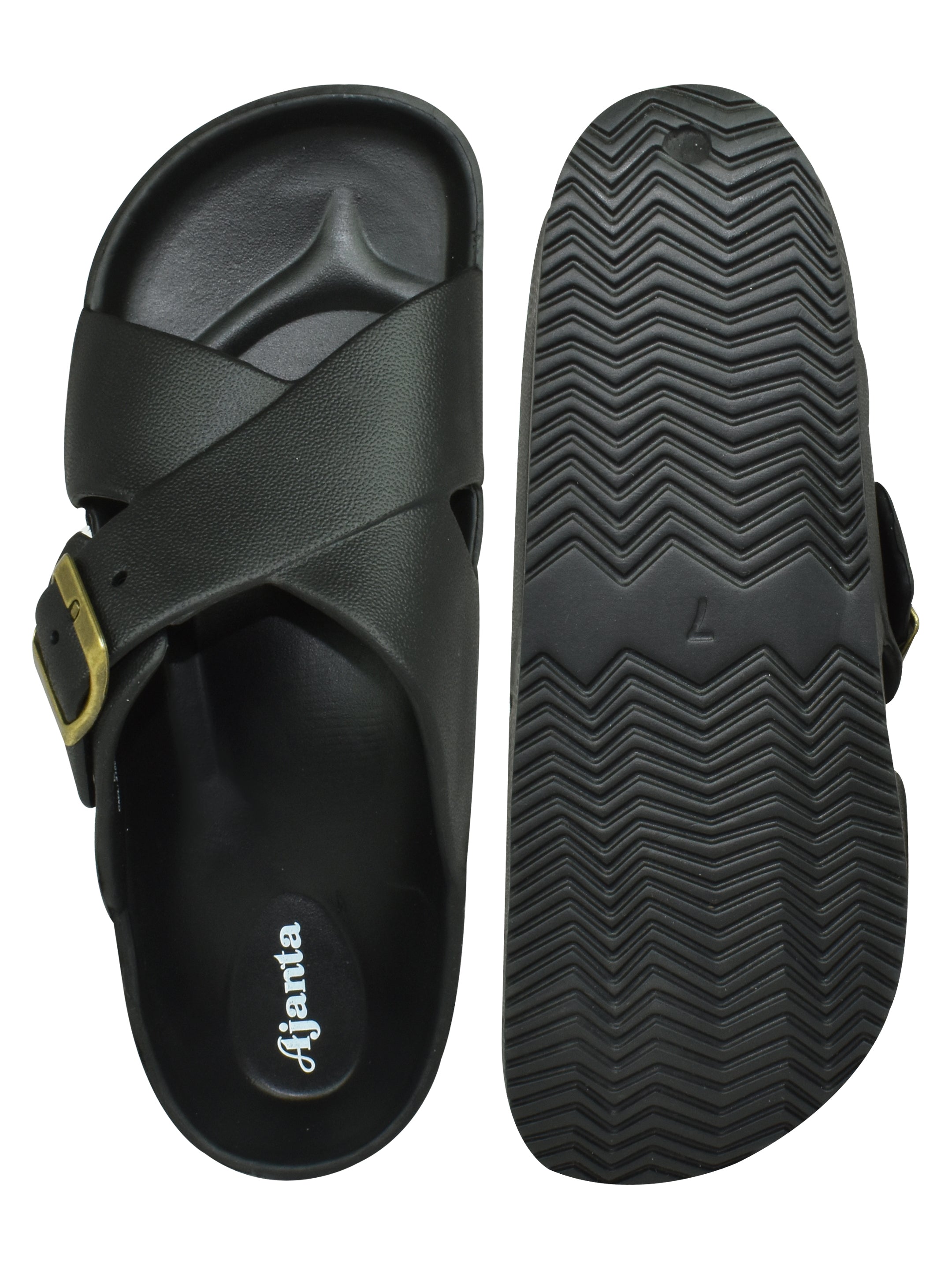 Ajanta Men’s Adjustable Buckle Slippers – Lightweight EVA Molded Orthopedic Slip-Ons for All-Day Comfort (Black)-EG3047