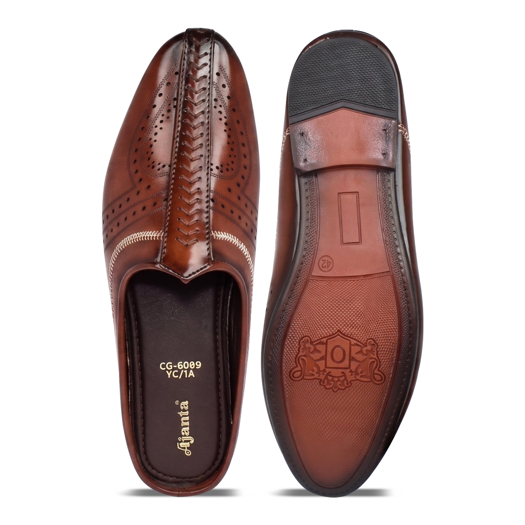 AJANTA Men's Brown Mule Loafers Shoes | Formal Slip-On Mules for Men | Synthetic Leather Ethnic Mojari Style Back Open Dress Wear | Comfortable Lightweight Airmix Sole | Office Wear, Wedding, Party Festive & Traditional Casual Footwear