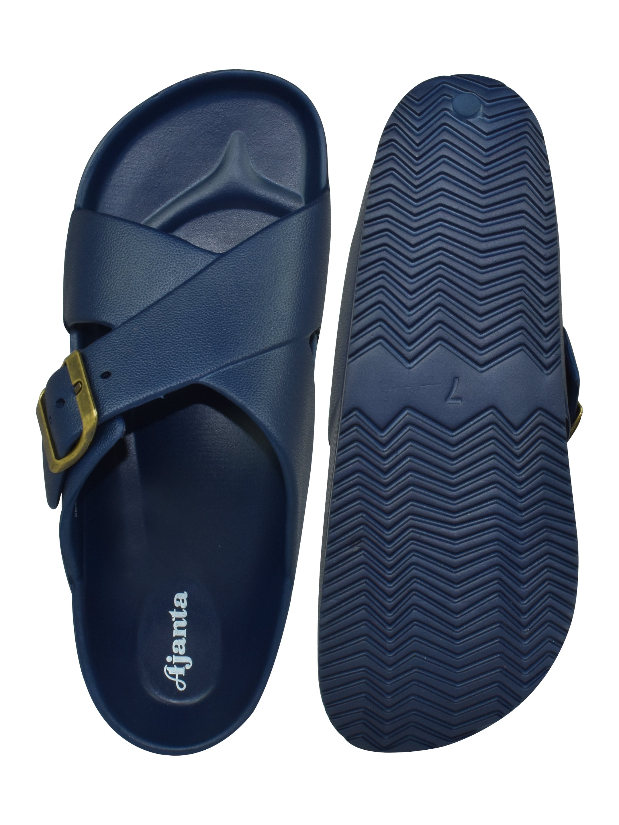Ajanta Men’s Adjustable Buckle Slippers – Lightweight EVA Molded Orthopedic Slip-Ons for All-Day Comfort (Blue)-EG3048