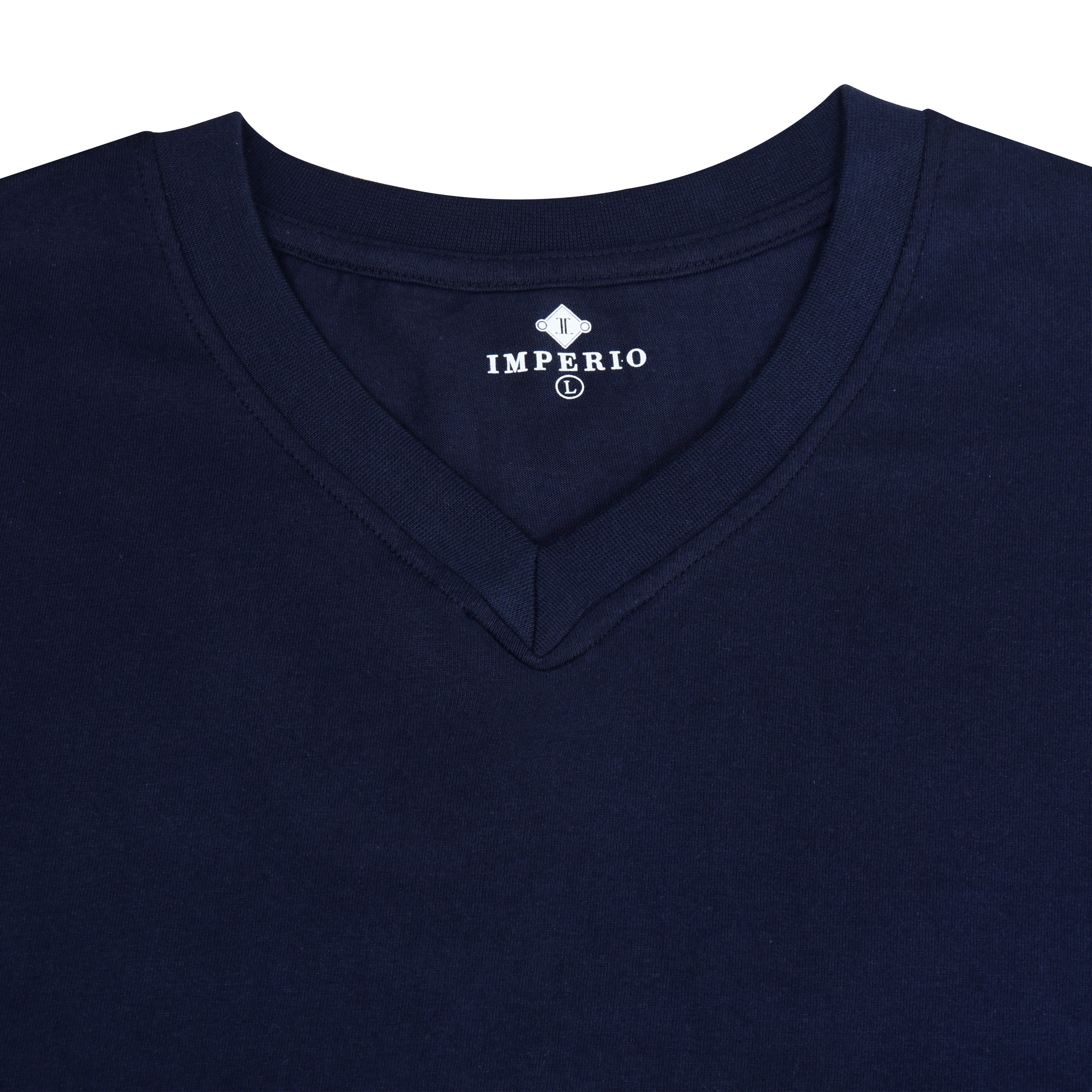IMPERIO Men Navy Solid V-Neck T-Shirt | Pure Cotton, Casual Fit VN5017