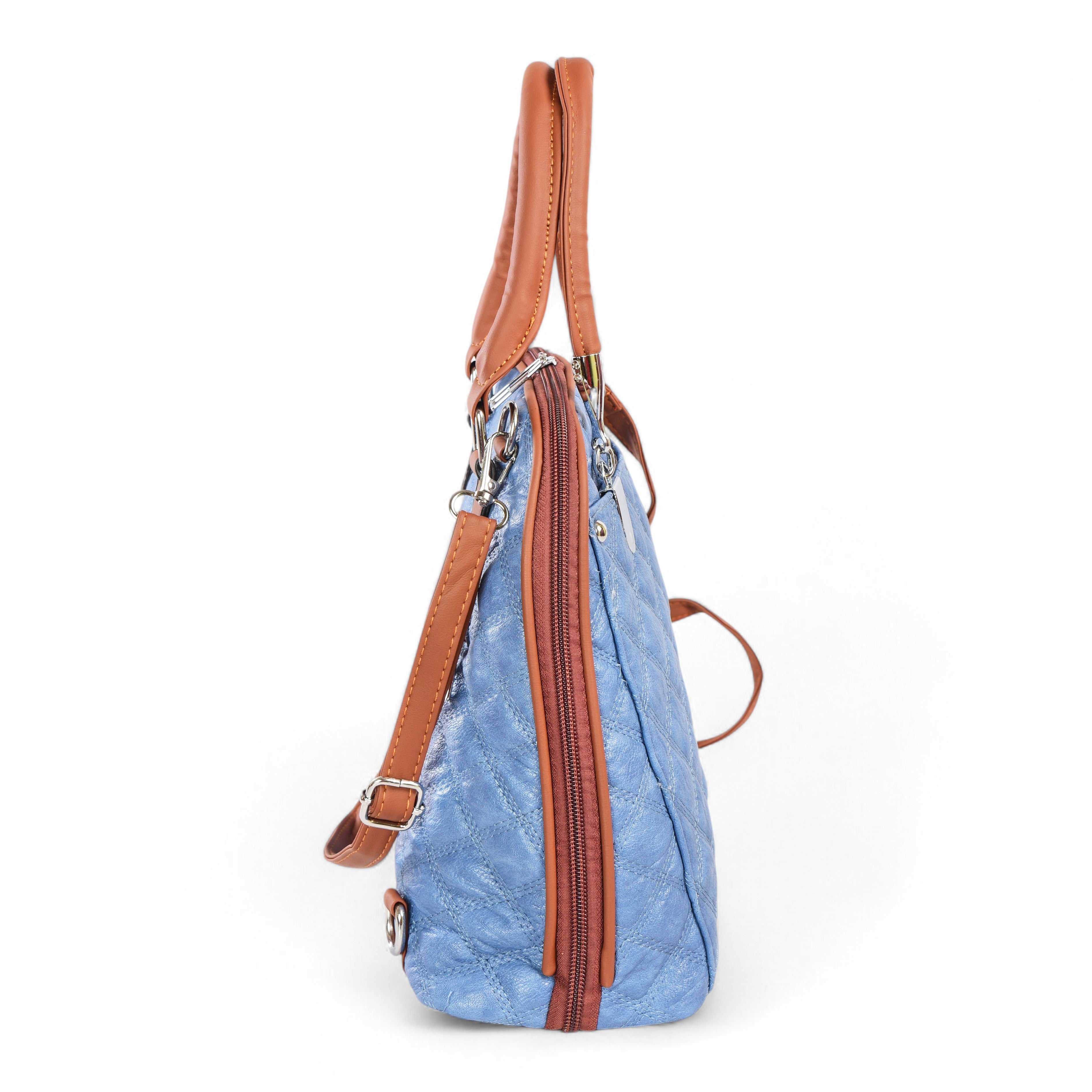 QIARRA Sky Blue Luxe Artificial Leather Premium Quilted Satchel Bag / Handbag with Detachable Slings VB8030