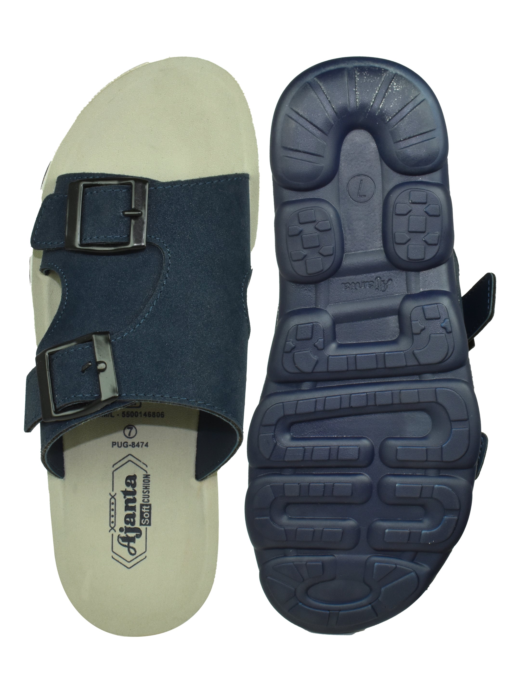 Ajanta Men’s Contemporary Slip-On Sandal with Dual Buckle Straps & Cushioned Footbed