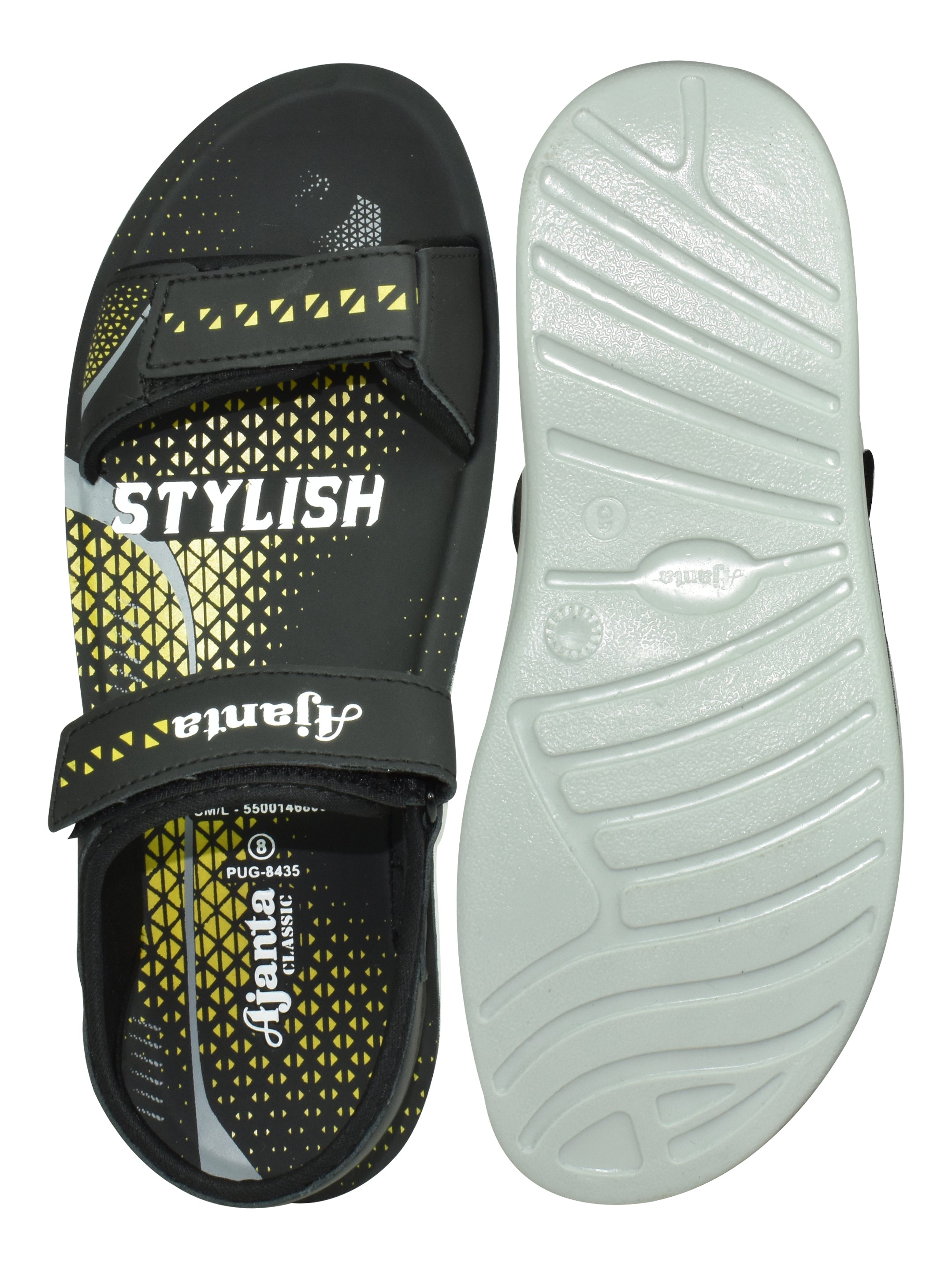 Ajanta Men’s Black Sporty Sandal with Double Velcro Straps & Lightweight PU Sole