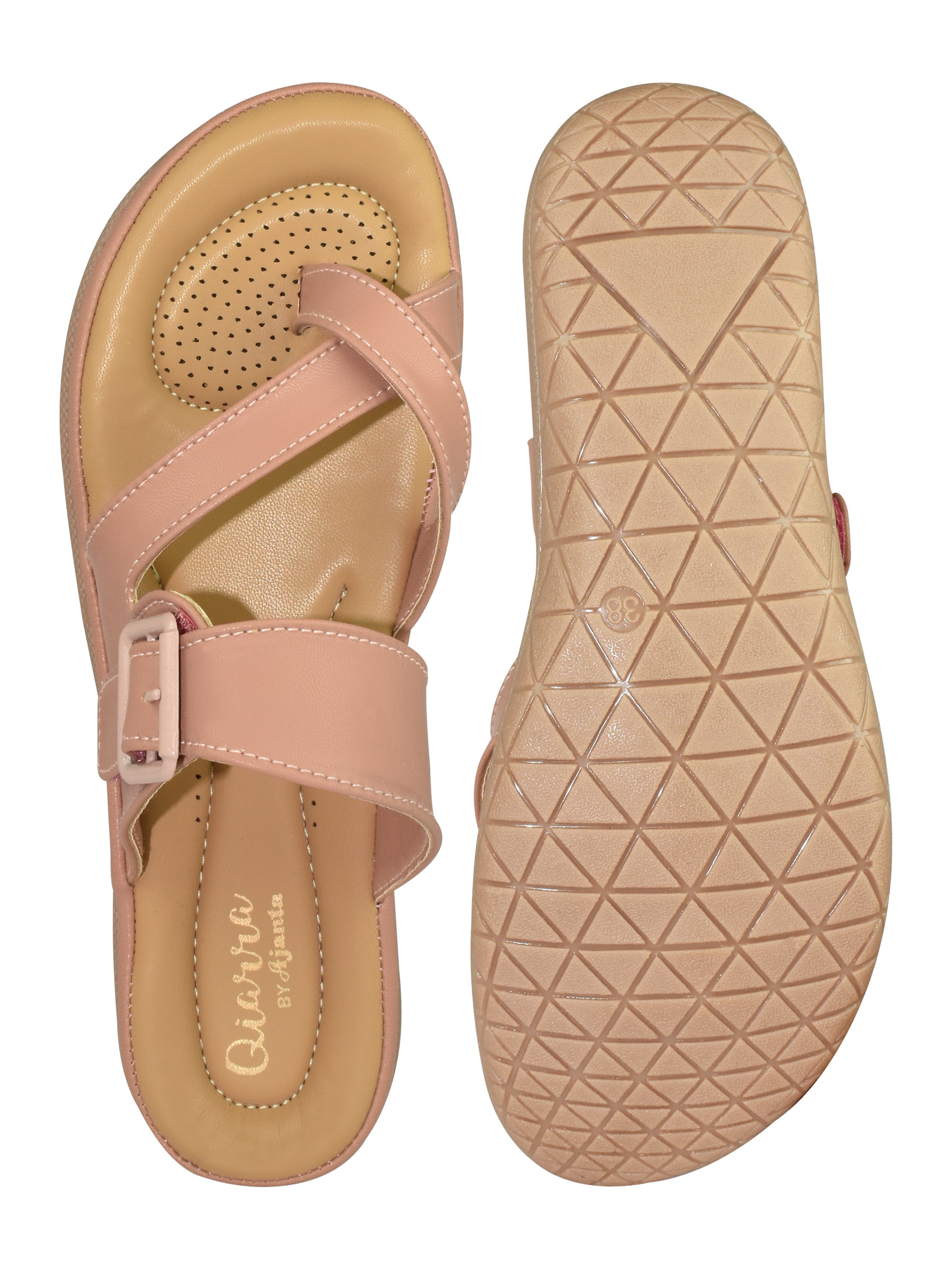 QIARRA by Ajanta Women’s One-Toe Flat Slip-On Sandal with Buckle Lock