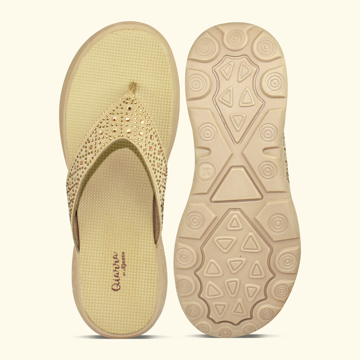 QIARRA V- Strap, Embellished, Comfort, Slip-On Casual Sandals for Women BL1556