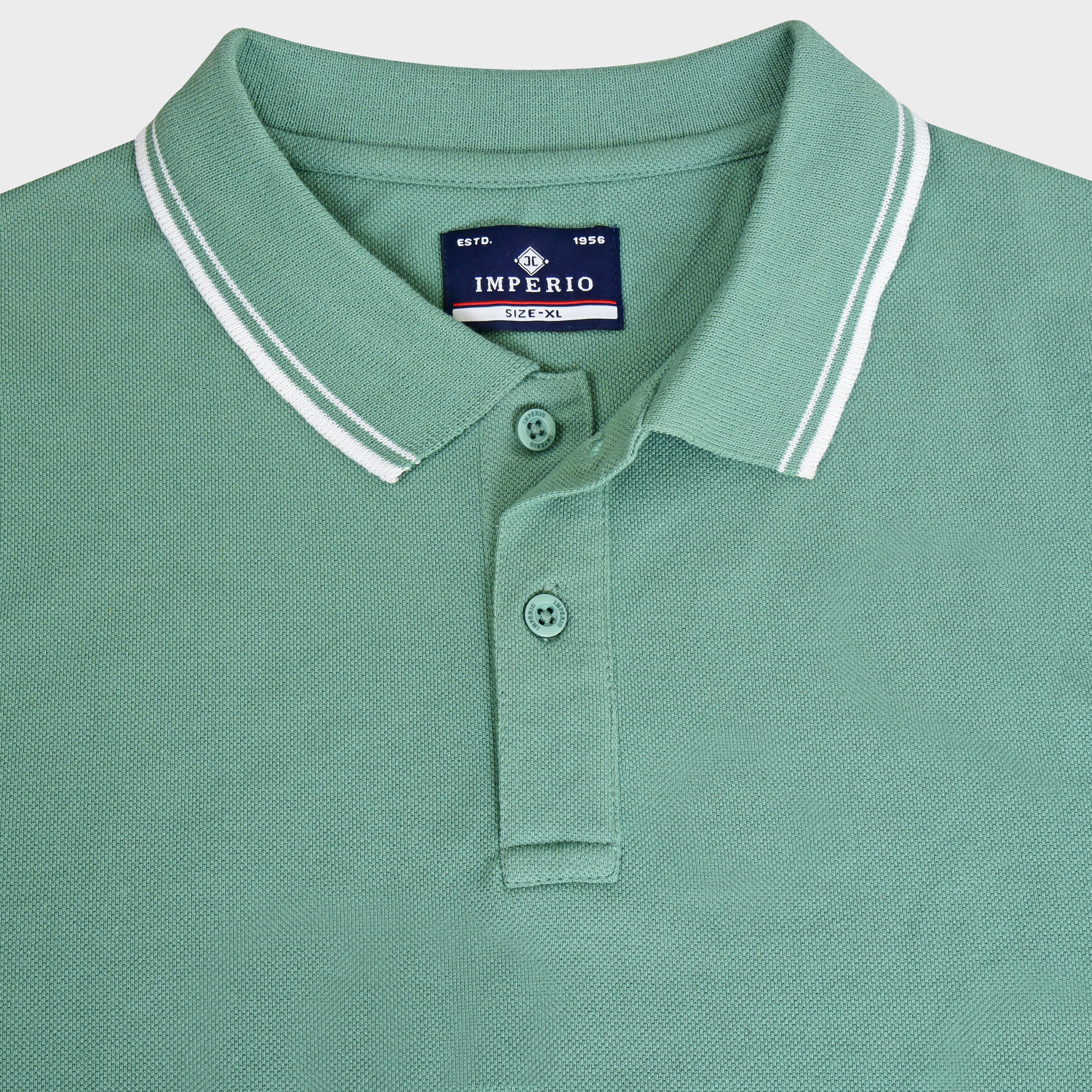Imperio Men Solid Polo Neck Polyester Green T-Shirt TC5010
