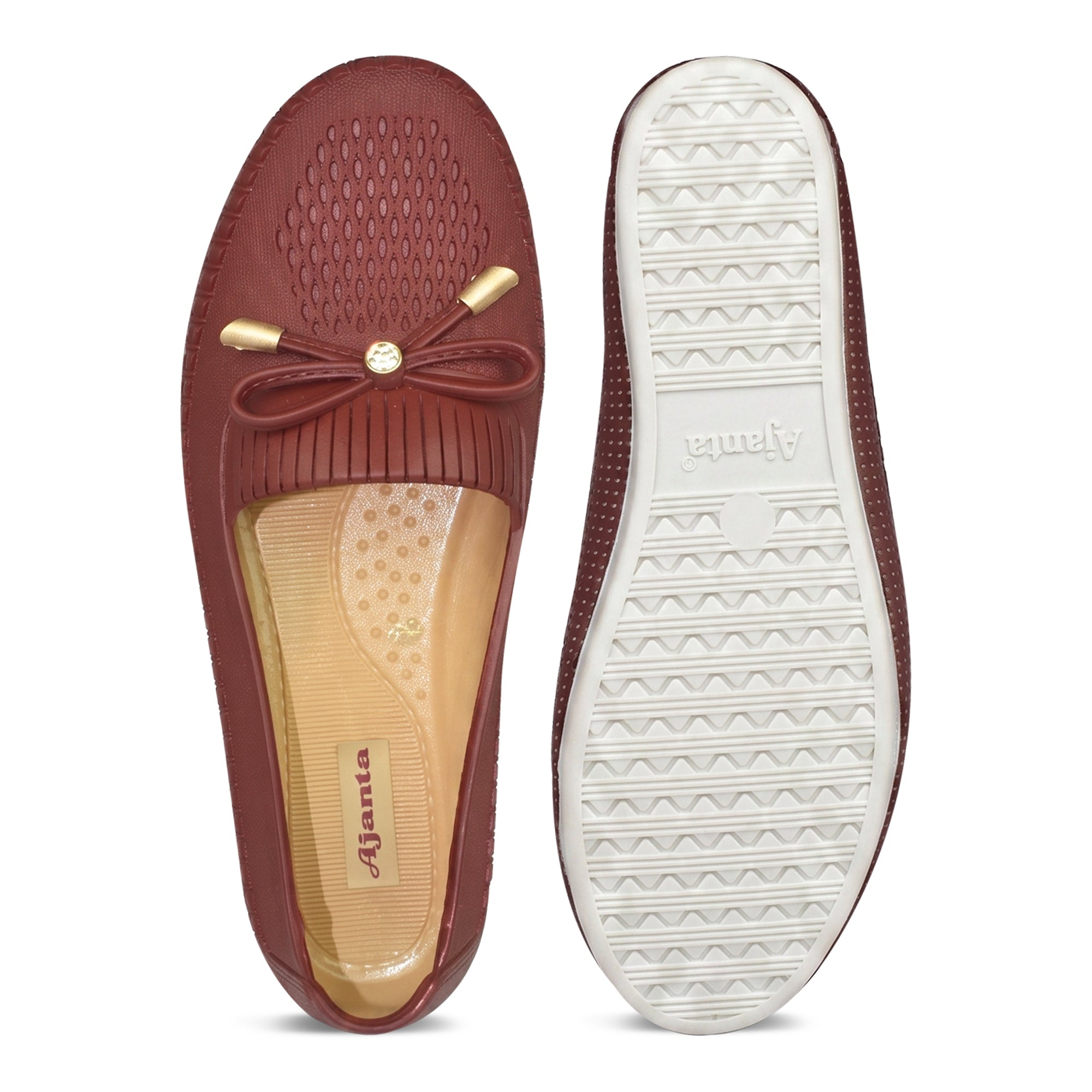 AJANTA Women Maroon Belly Shoes | Comfortable Slip-On Ballerina Flats for Women | Soft Cushioned Casual & Office Wear Shoes | Lightweight Closed Toe Daily Walking Fashion Footwear | Ladies Travel Loafers Footwear