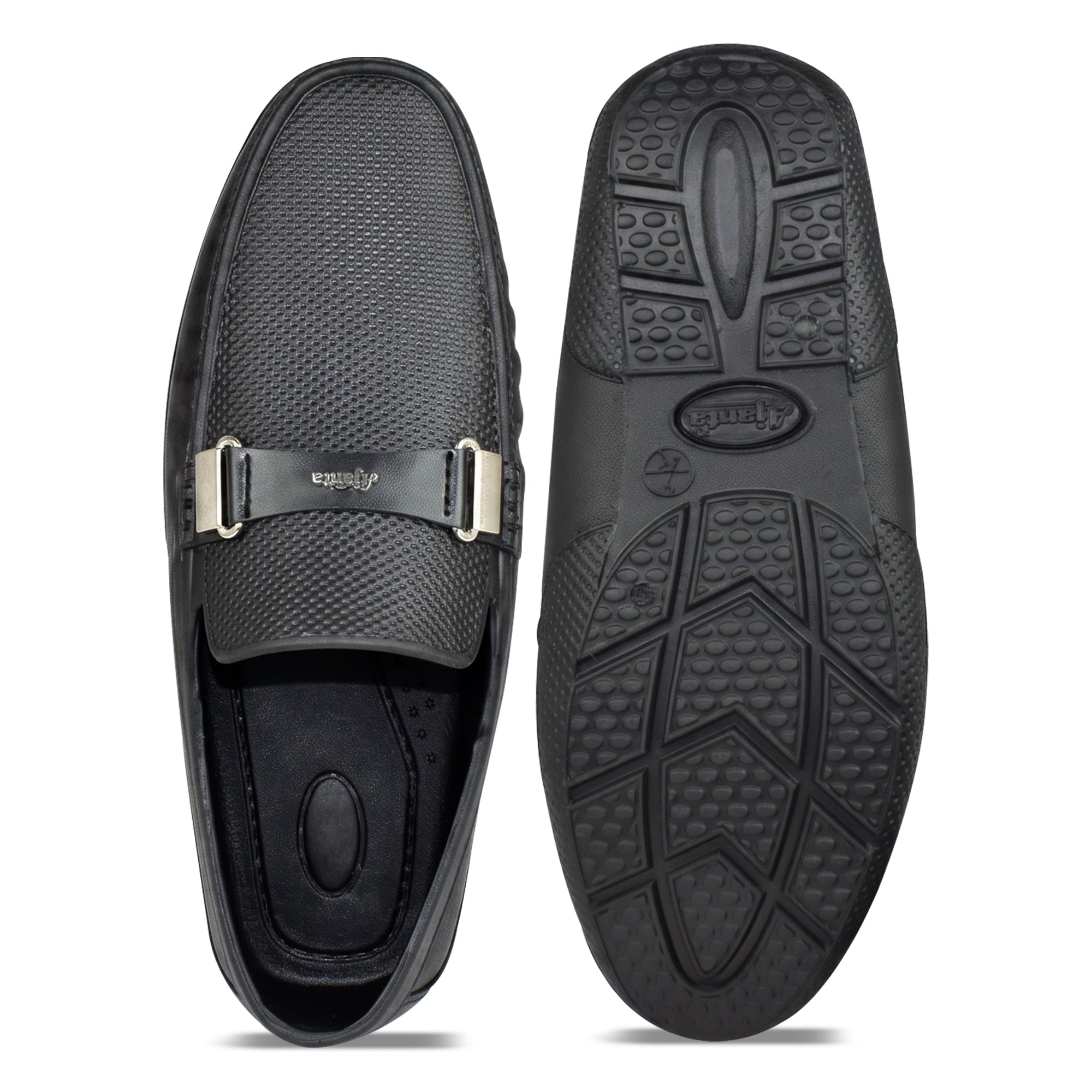 AJANTA PVC Loafers Monsoon Shoes for Men | Waterproof Slip Resistant Flexible Outsole | Lightweight Slip-On Embossed Metal Buckle Casual Rain Shoes for Office & Party Brown