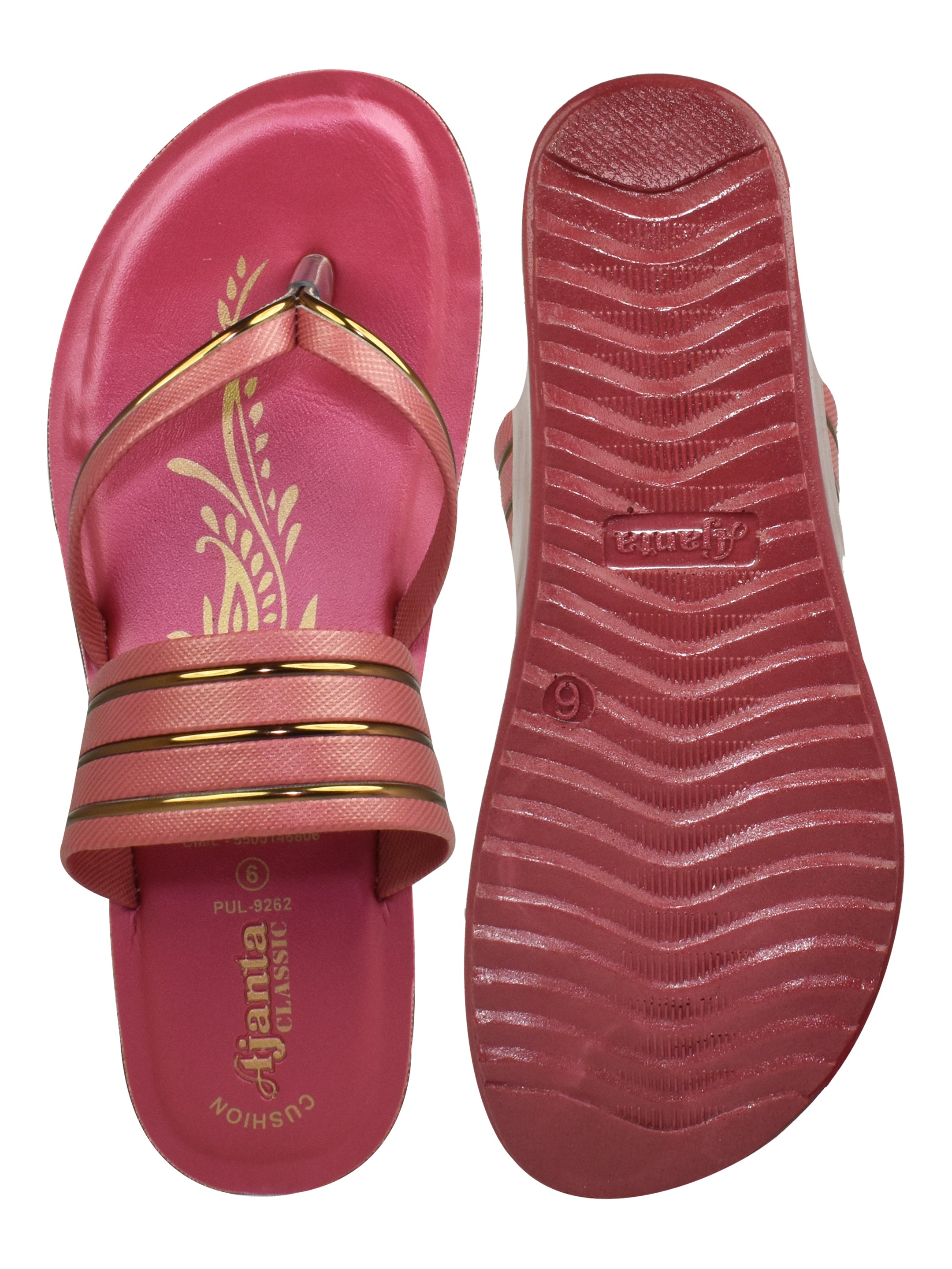 Ajanta Women’s Glossy Multi-Line Wedge Sandal with Toe Loop & Cushioned Footbed