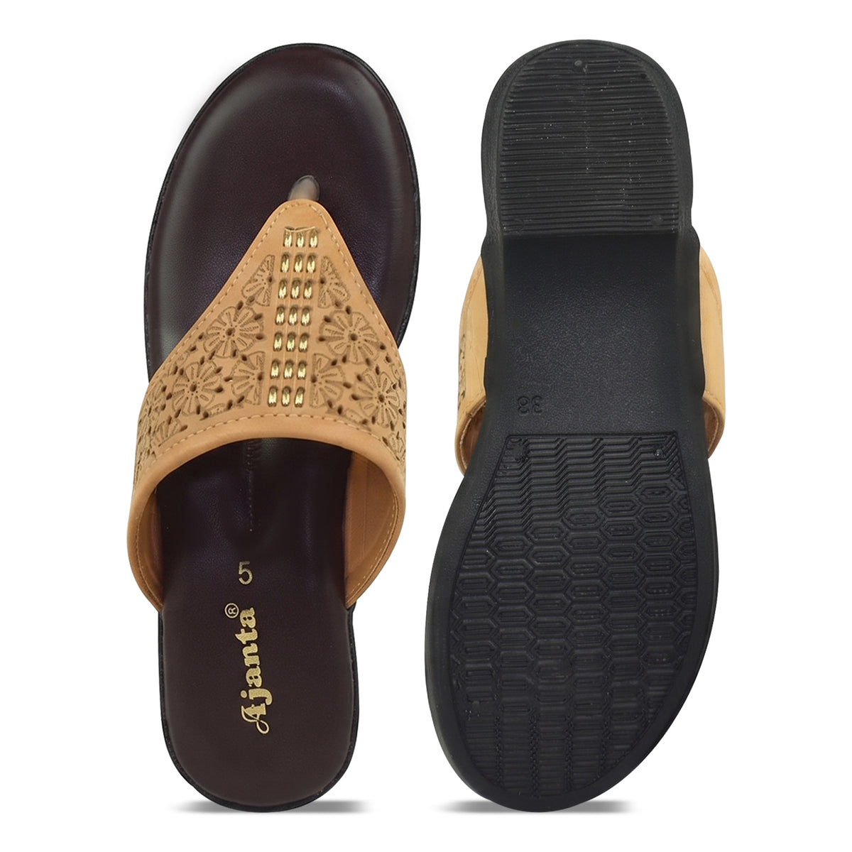 AJANTA Stylish Embellished Comfort Sandals For Woman | Lightweight Daily Wear Slip-On Flats for Women & Girls | Comfortable Casual Fashion Footwear For Office, Special Occasion, Wedding Party & Outing