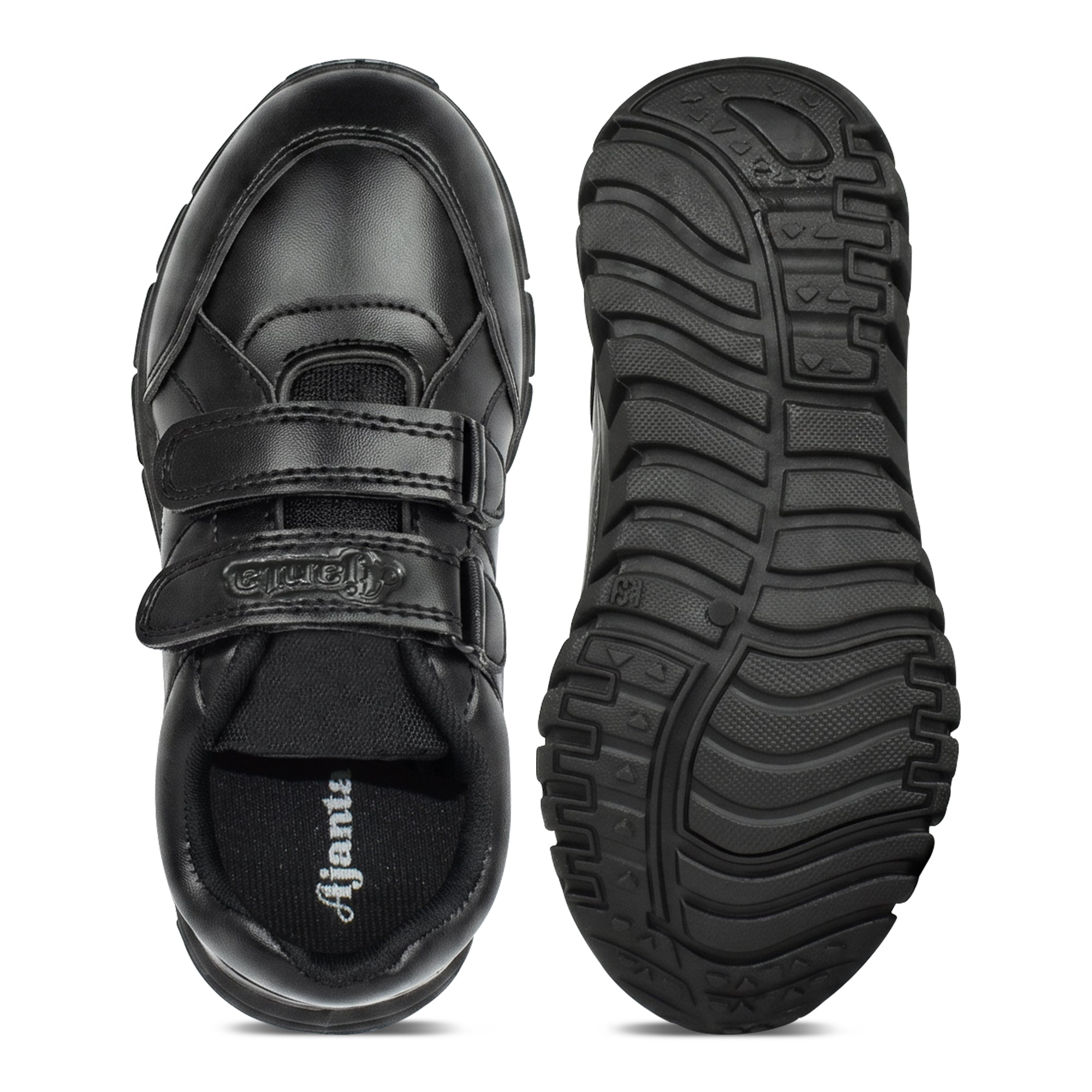Premium Black School Shoes for Boys & Girls with Comfortable Double Velcro Closure and Strong Grip Sole