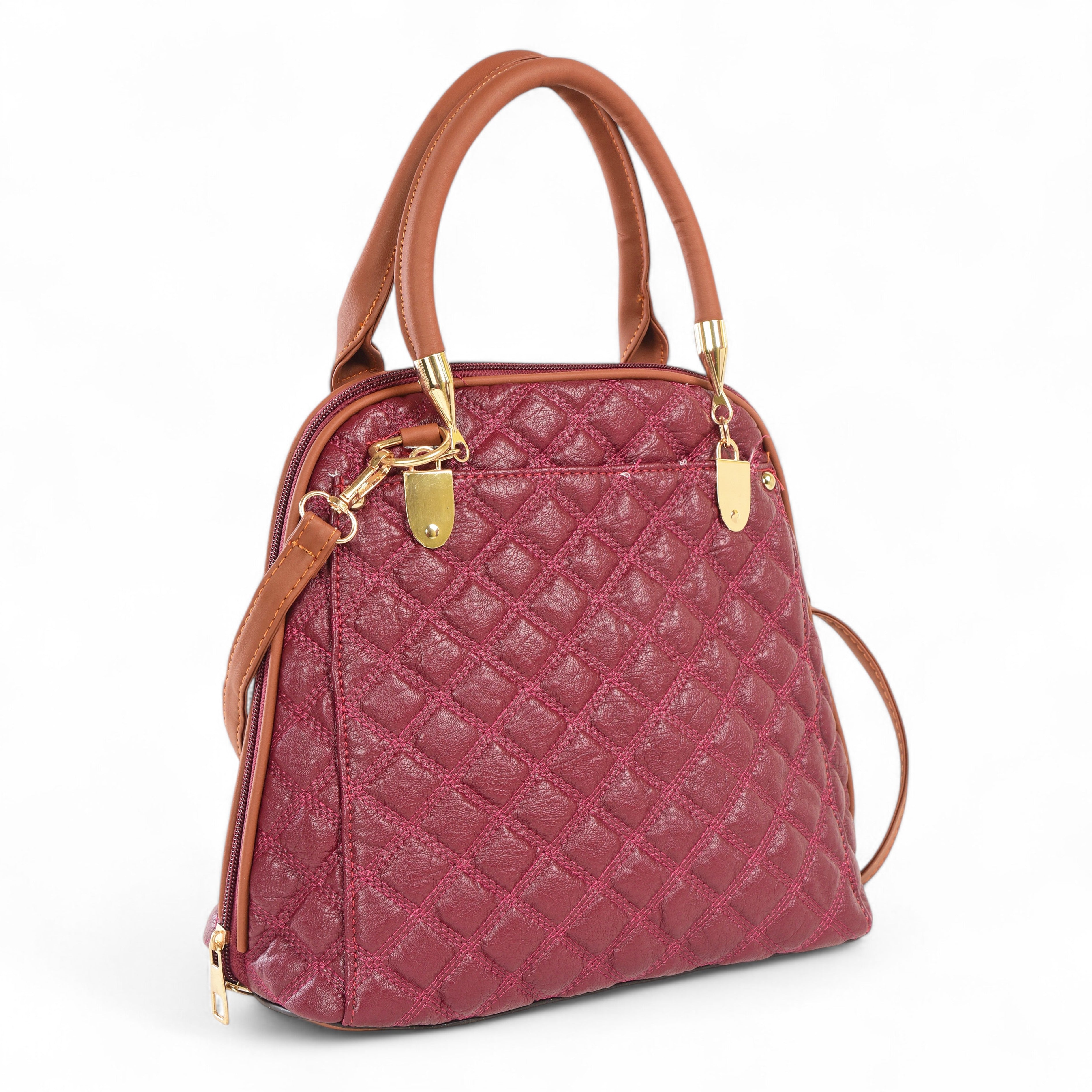 QIARRA Maroon Luxe Artificial Leather Premium Quilted Satchel Bag / Handbag with Detachable Slings VB8026
