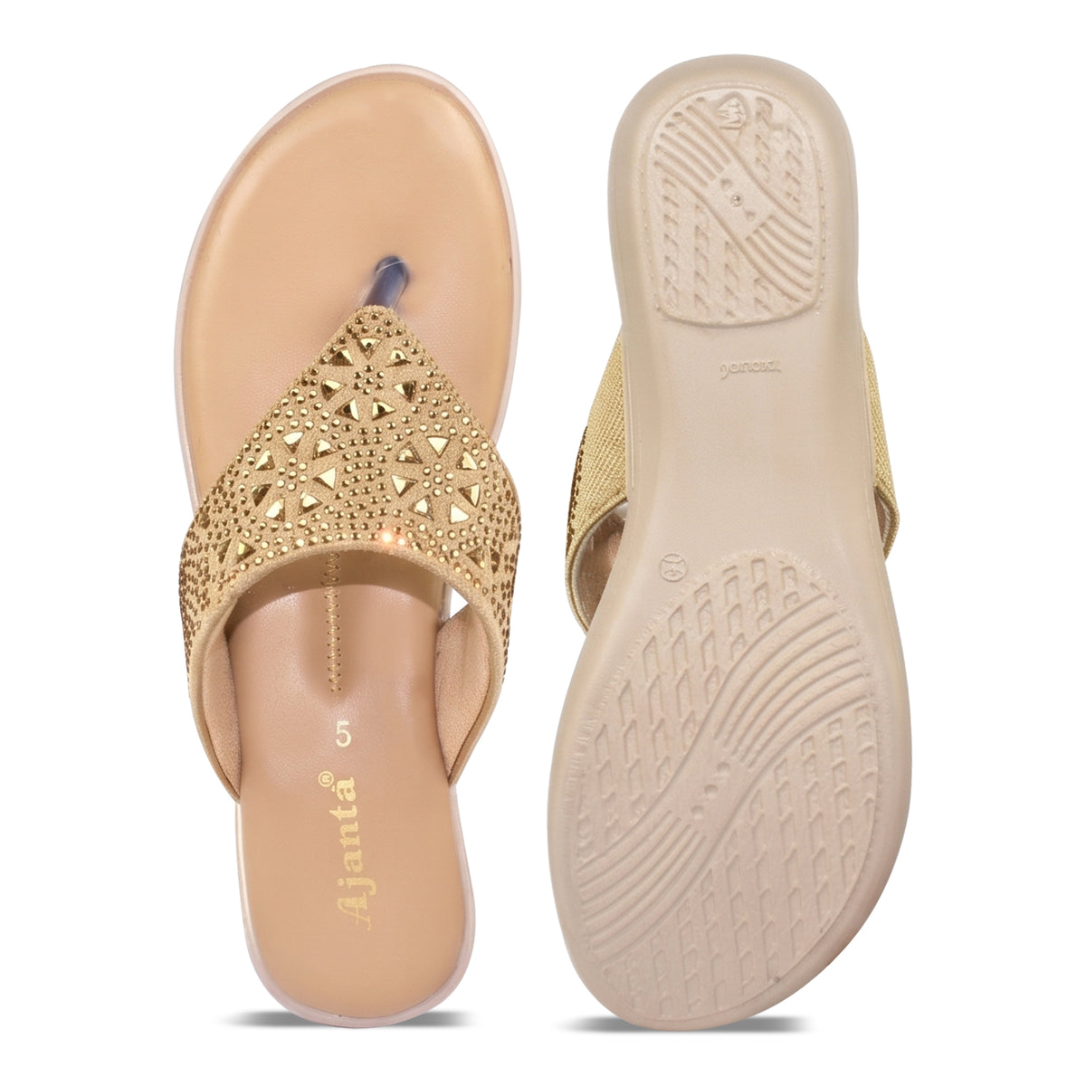 AJANTA Rhinestone Embellished Wedge Sandal for Women | Ladies Comfortable Sole Wedge Heel Sandal | Ethnic Toe Post Slip-On Casual Sandal | Lightweight Footwear For Party, Festive, Office, Outdoor
