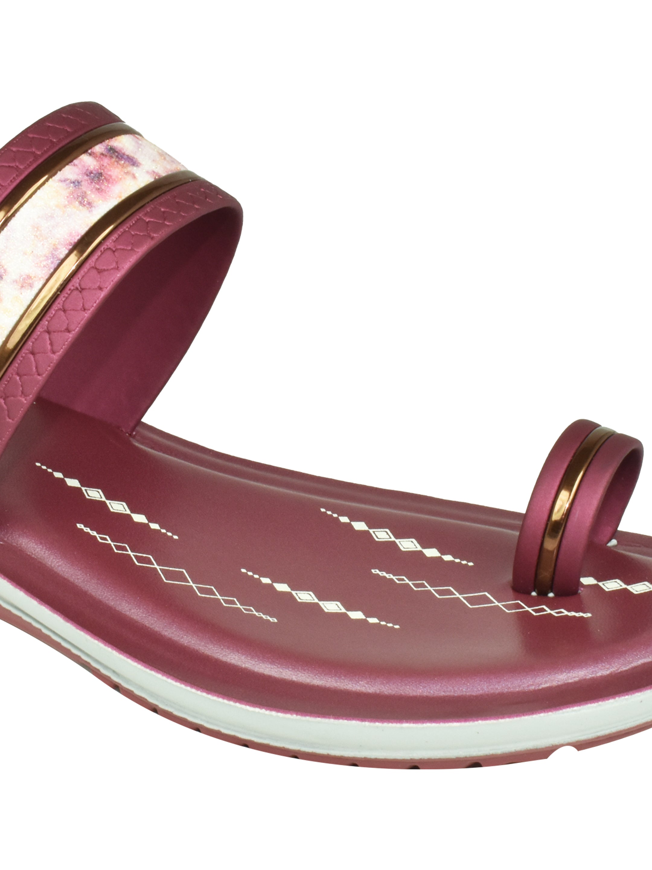 Ajanta Women’s Maroon Floral Dual-Strap Slip-On Sandal with Toe Loop & Cushioned Footbed